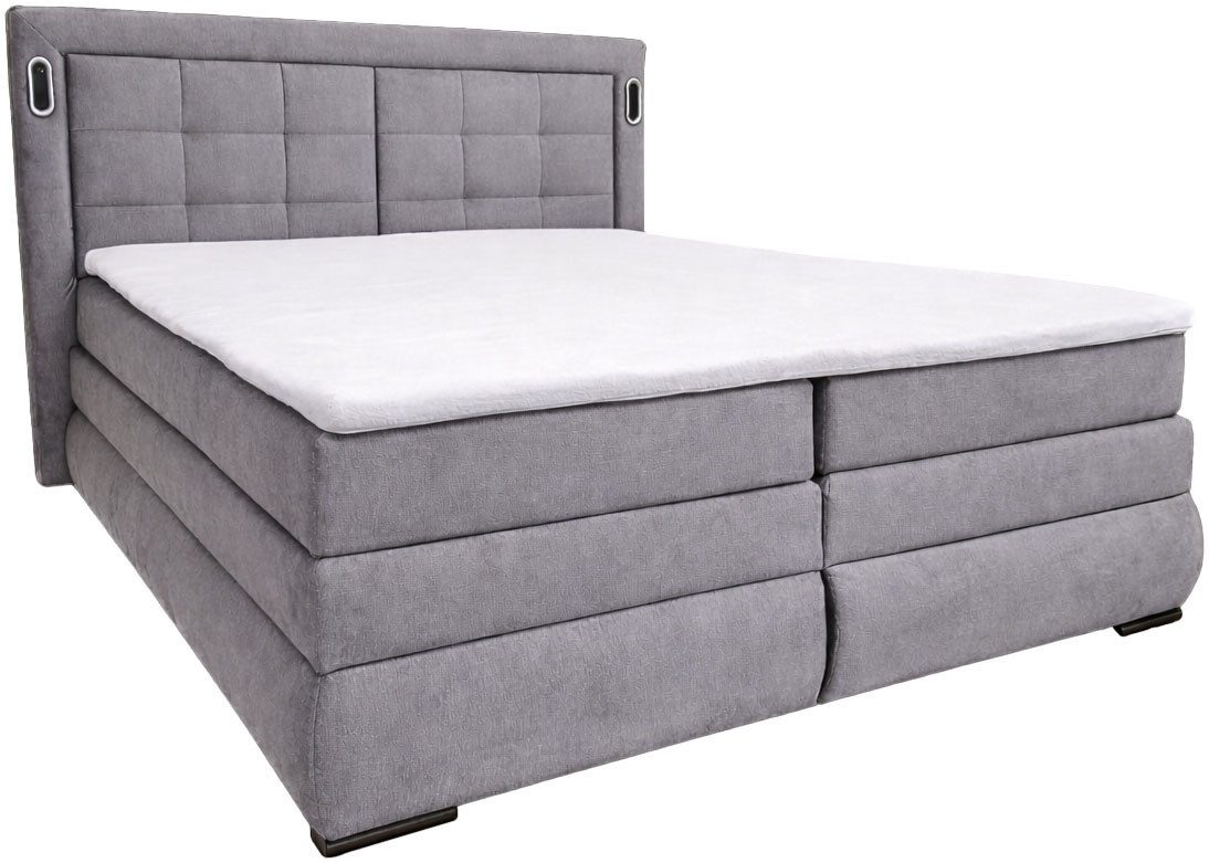 OTTO home Boxspringbett MIVVA mit Bettkasten, mit Taschenfederkernmatratze H3, H3/H4 mix, H4 (mit hochwertigem Luxus-Microfaser-Stoff, wahlweise mit LED-Leuchten), mit Kaltschaum- oder Visco-Topper (bei H4), Komfortliegehöhe 67cm