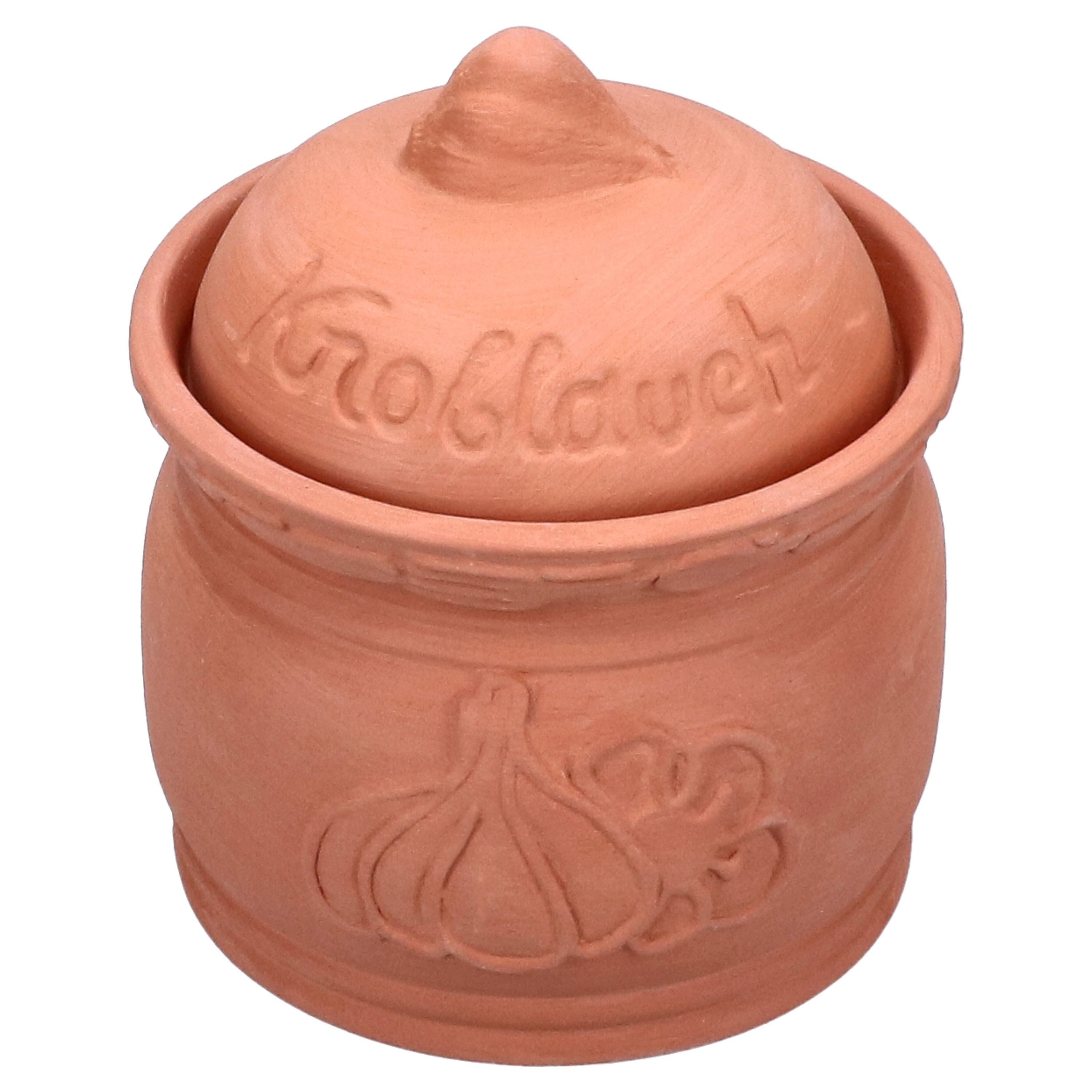 MamboCat Vorratsglas Terra Knoblauchtopf mit Deckel Ø 12,8cm Terrakotta Aufbewahrungsbox, Ton