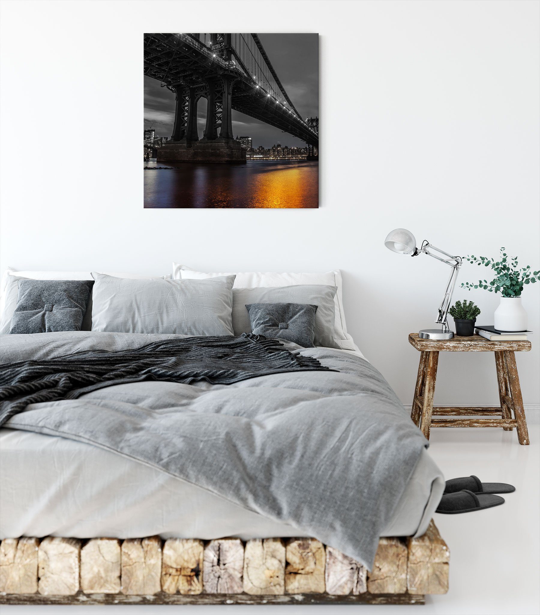 fertig Leinwandbild bespannt, York Manhatten New New York, Brücke Pixxprint inkl. (1 St), Leinwandbild Zackenaufhänger Manhatten Brücke