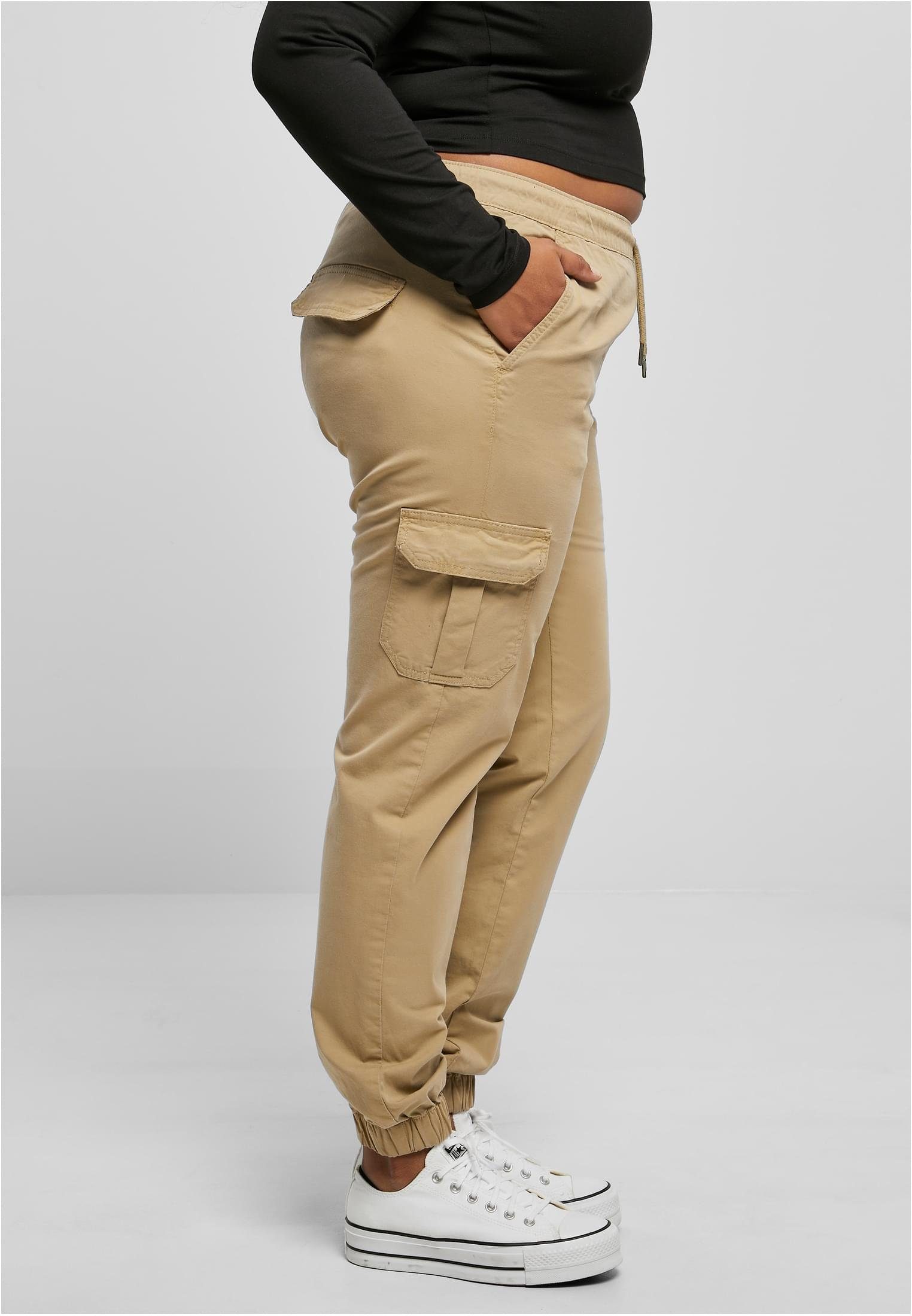 Jogging Waist Pants (1-tlg) URBAN CLASSICS Damen Cargohose Cargo Ladies High unionbeige