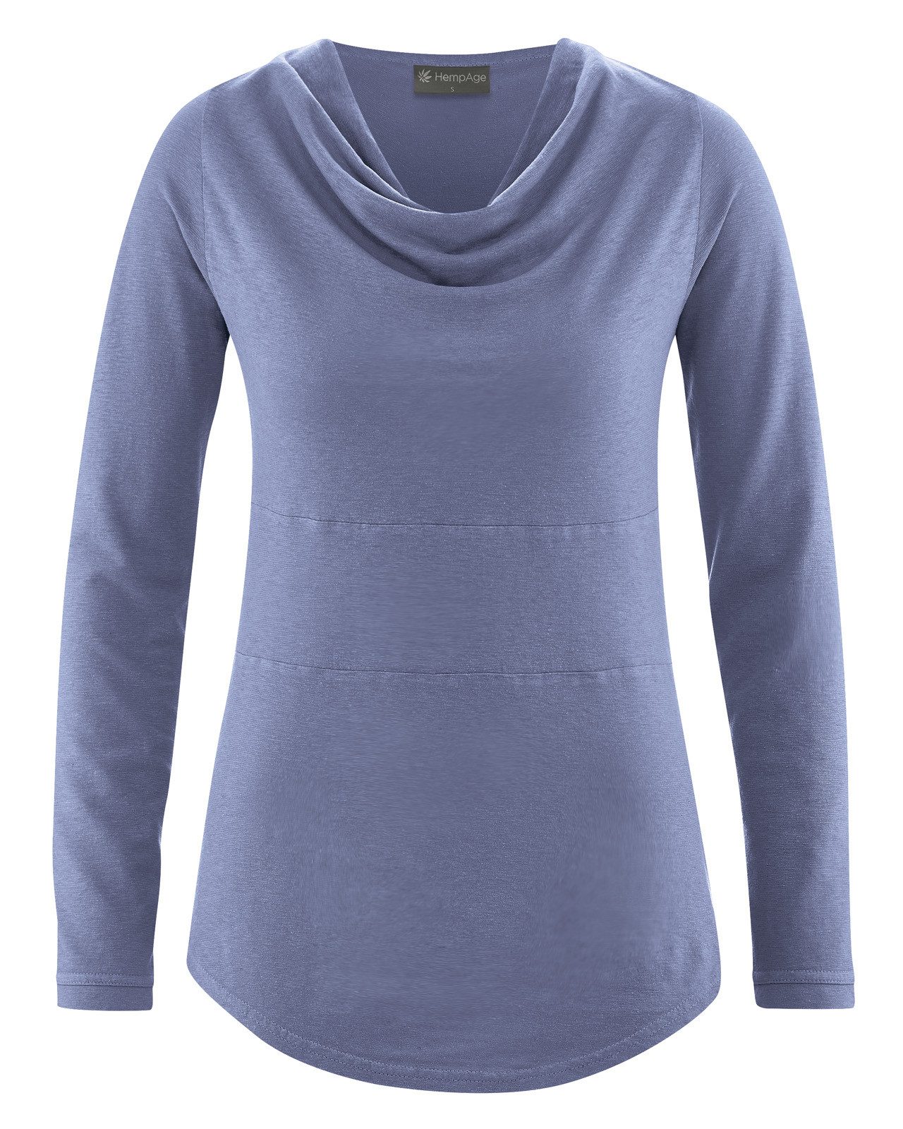 Langarmshirt Langarmshirt mit Wasserfallkragen Hanf/Biobaumwolle Casual Fit