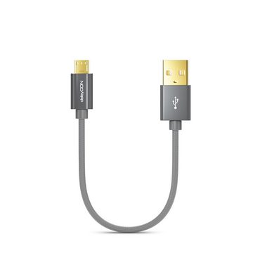 deleyCON deleyCON Micro USB Kabel 0,15m Nylon + Metallstecker - Grau Smartphone-Kabel