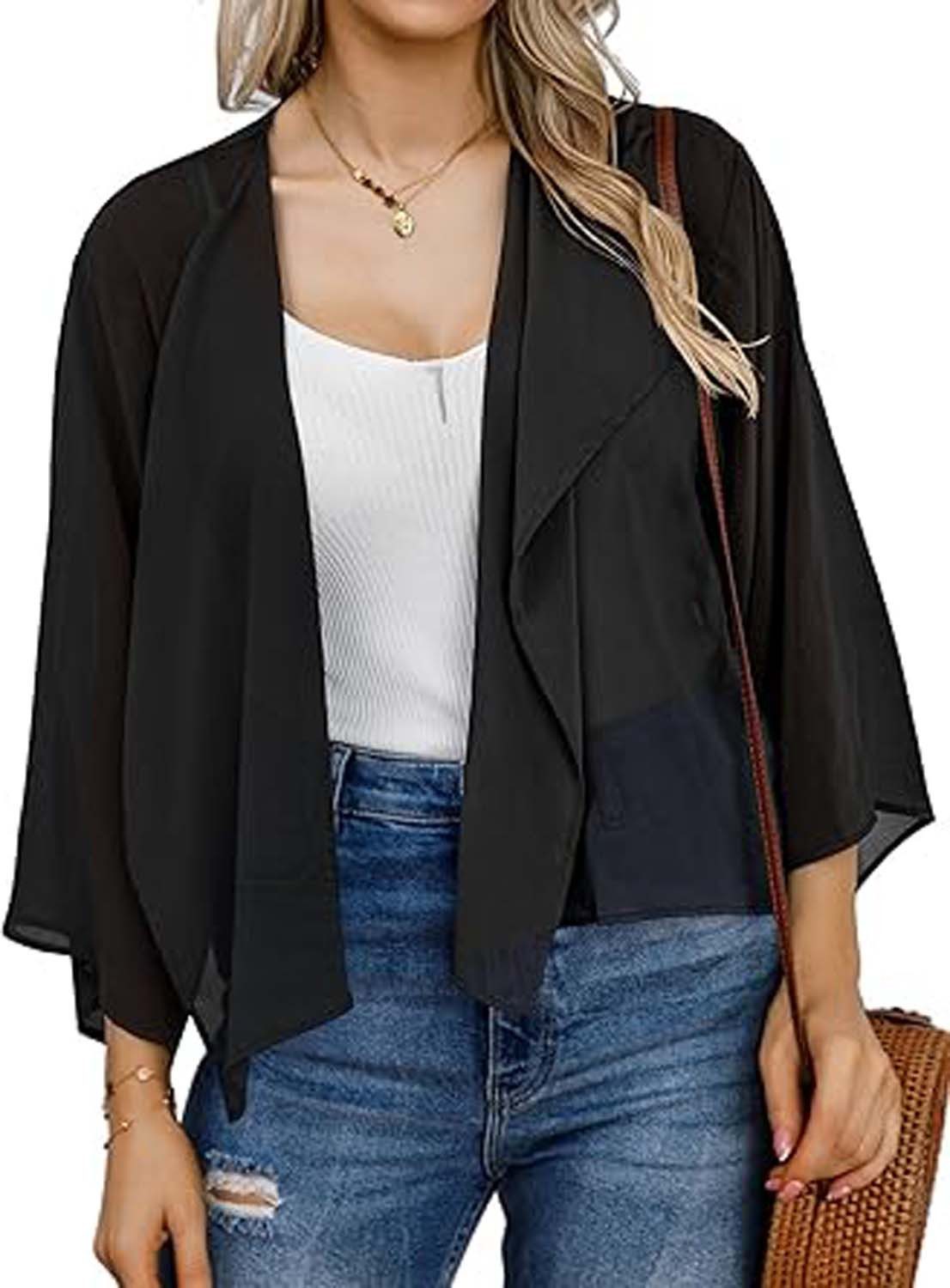 Oemmn Bolero Damen Chiffon Elegant Bolerojacke Leicht Luftig Jäckchen 3/4