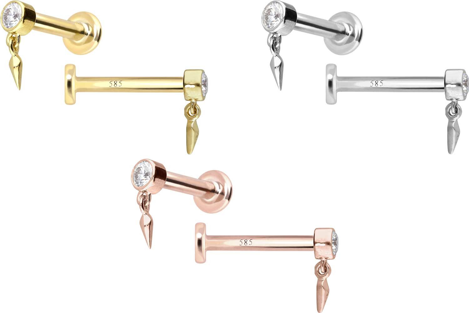 PIERCINGLINE Piercing-Set 14 Karat Gold Labret mit Push Fit MOISSANIT + SPITZE (Labrets, 1-tlg)