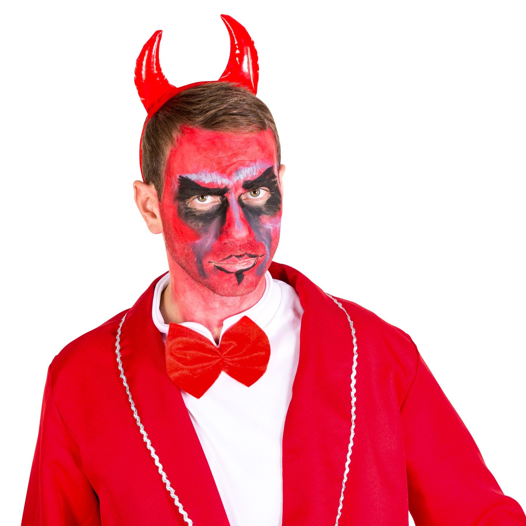 dressforfun Vampir-Kostüm Luzifer/Teufelsgestalt, in rot, Gr. M, Haarreifen mit Teufelshörnern, Frack, Frack mit Teufelsschwanz und Glitzer-Bordüre am Kragen, Hose