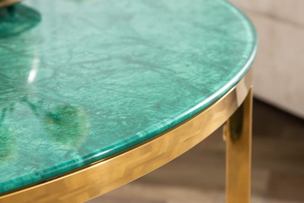 LebensWohnArt Couchtisch grün gold Couchtisch Design MARMO 80cm Marmor-Dekor
