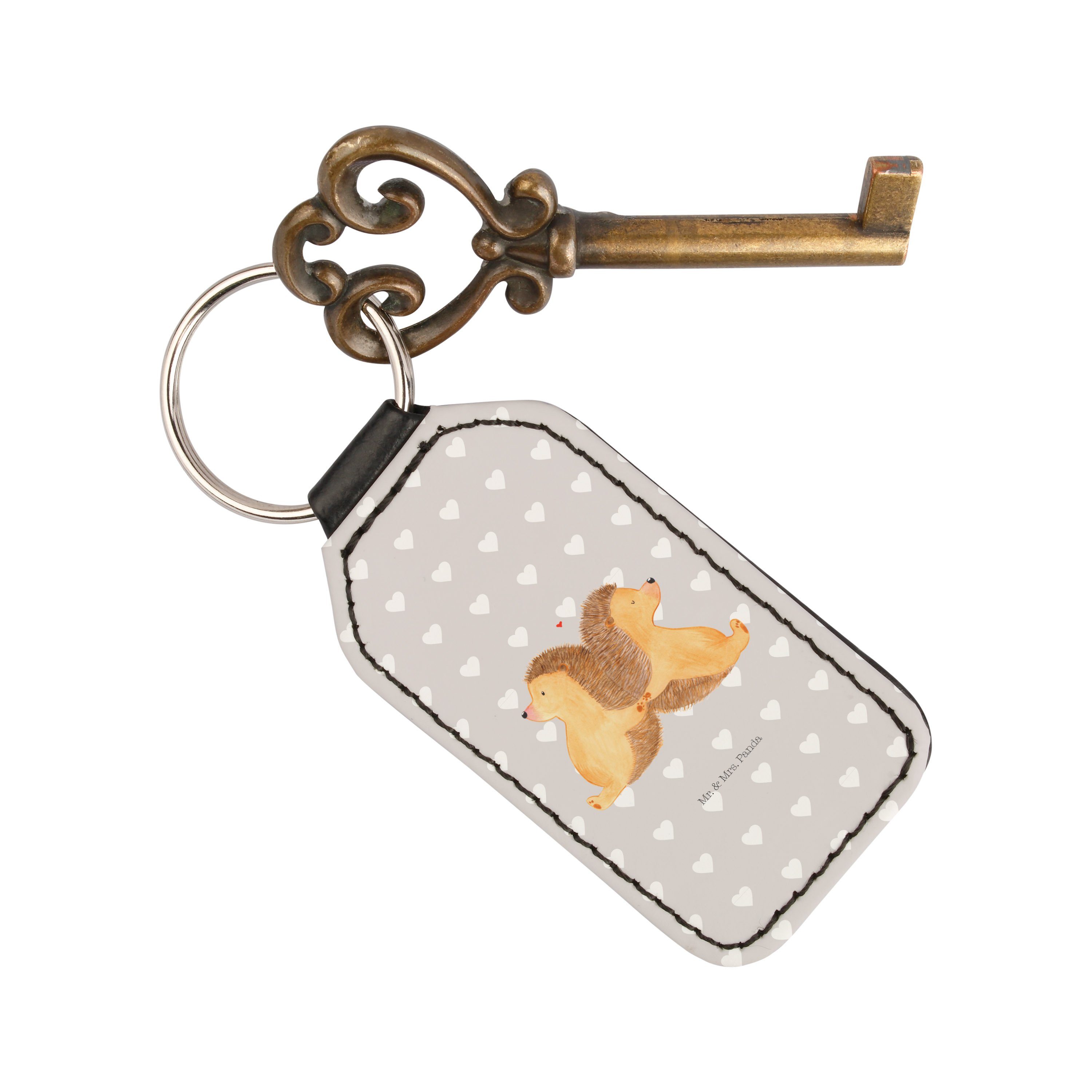 Schlüsselanhänger Mr. (1-tlg) Pastell - händchenhaltend Love, & Panda - Geschenk, Mrs. Glücksbringer, Grau Igel