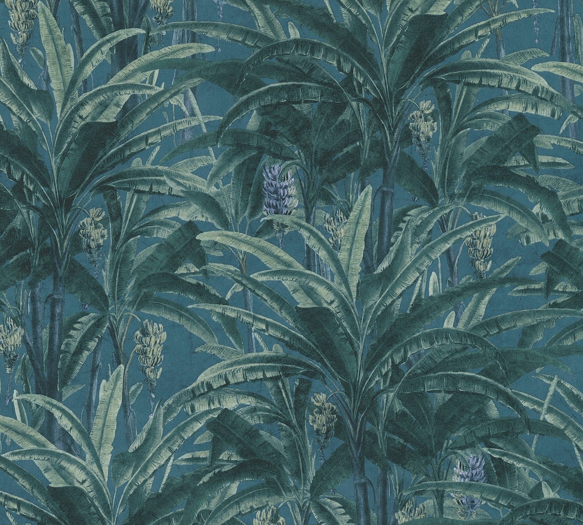 mit Optik, in Palmenprint Dschungeltapete Vliestapete Palmen floral, Greenery A.S. Création Tapete Dschungel blau