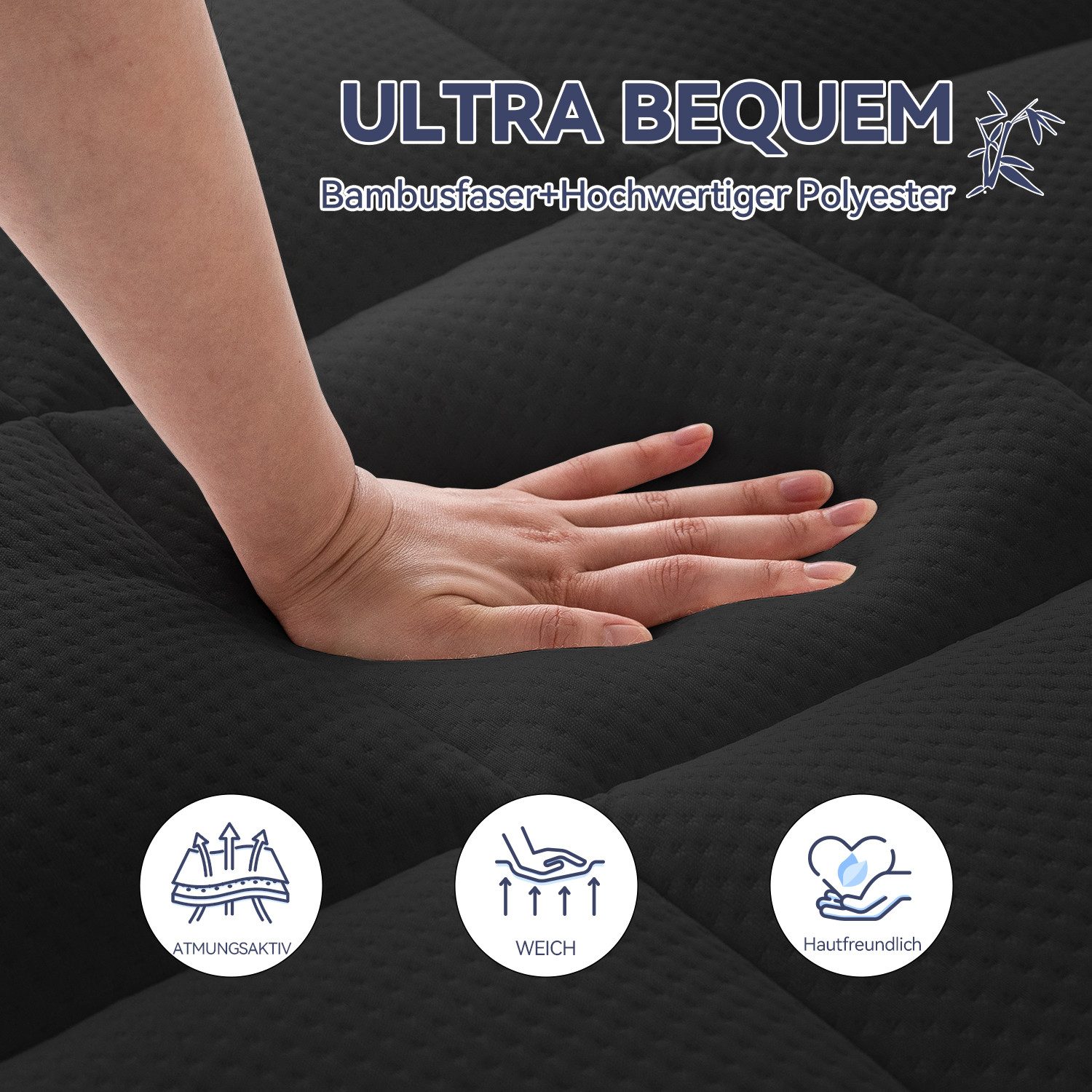 Elemuse, Topper Gel Schaum H3/H4 Topper mit Waschbar Bambusfaser Bezug, 7cm hoch, Memory Schaum Komfortschaum, Druckverteilung, Atmungsaktiv