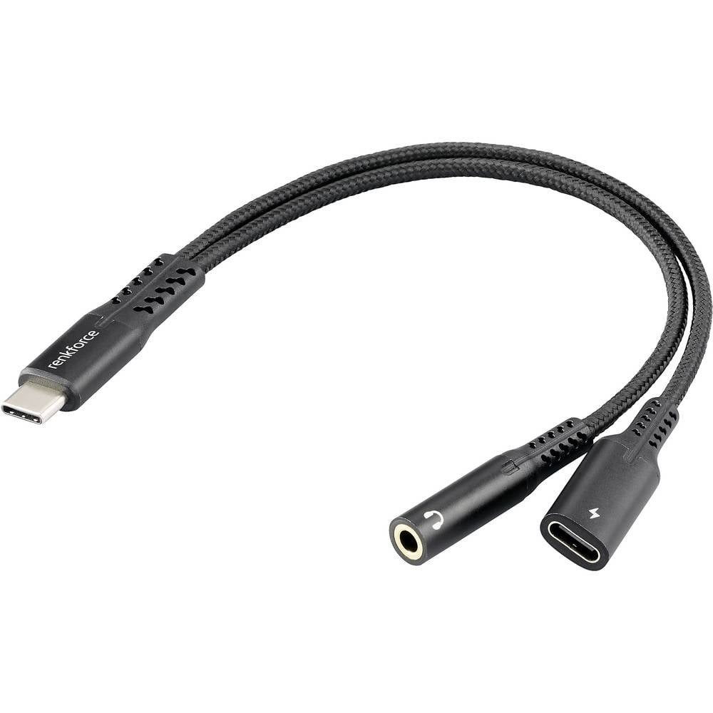 Renkforce USB-Kabel USB 2.0 USB-C® Stecker, Klinke 3.5 mm Buchse 15 cm Black USB-Kabel, Flexibel