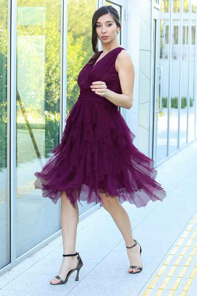 Modabout Abendkleid Damen Midikleid Sommerkleid mit Schulterfrei - NELB0063D3399MOR (1-tlg)