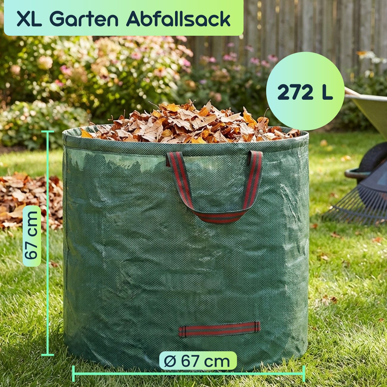 shop'n smile ideoon Gartensack XL Gartenabfallsack 272L: Faltbarer, stabiler Grünsack mit Doppelboden, (1-tlg), Ideal für die Sammlung von Laub und Rasenschnitt