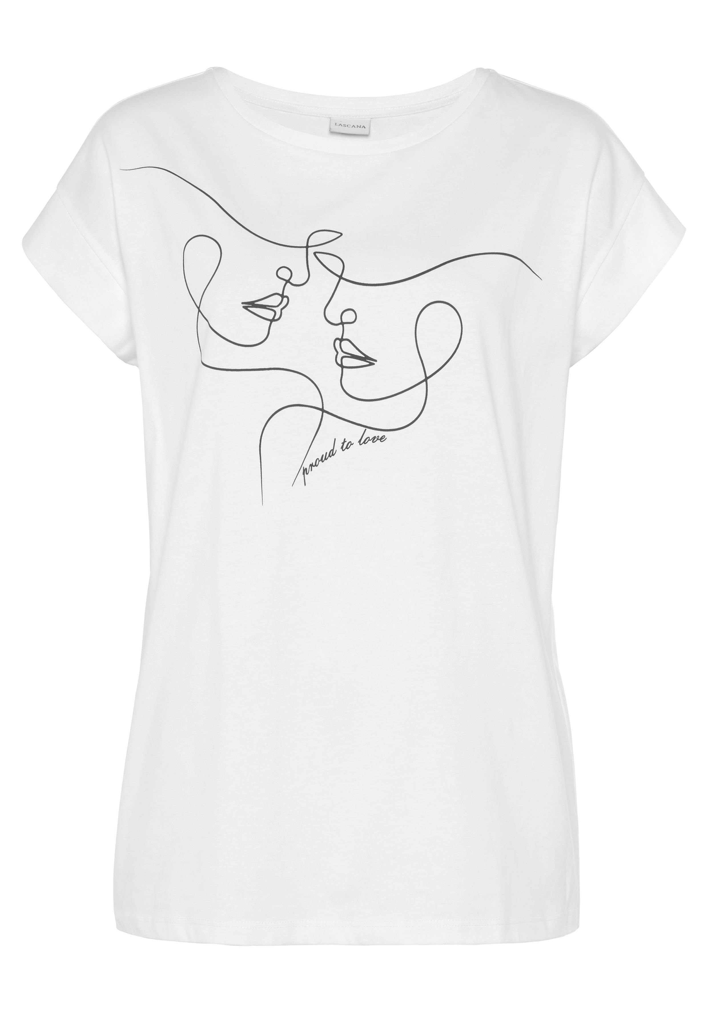 LASCANA Kurzarmshirt, mit Frontdruck, T-Shirt aus Baumwolle, Printshirt, Ba günstig online kaufen