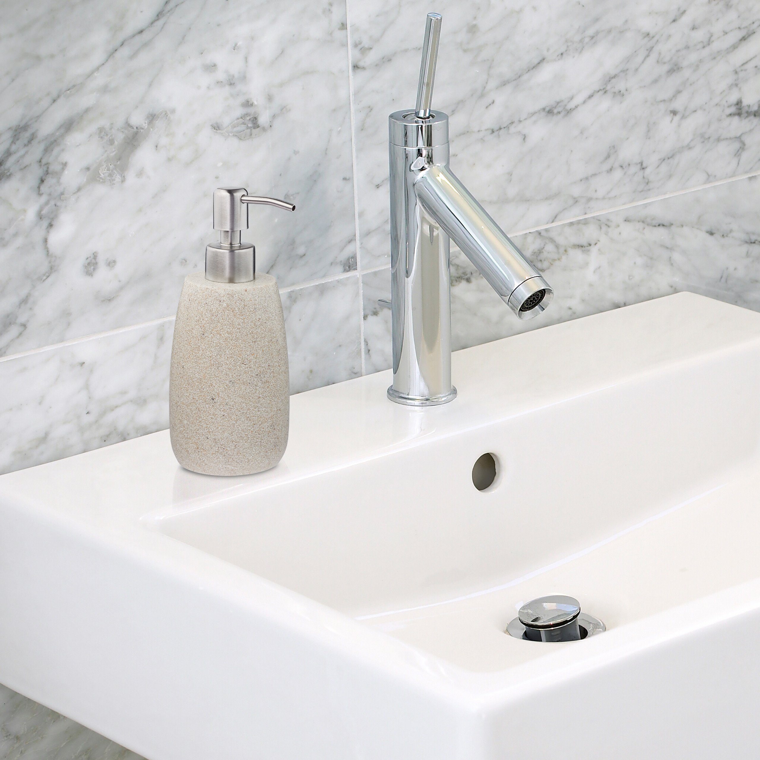 relaxdays Seifenspender Edelstahlpumpe klassisch, Sand günstig online kaufen