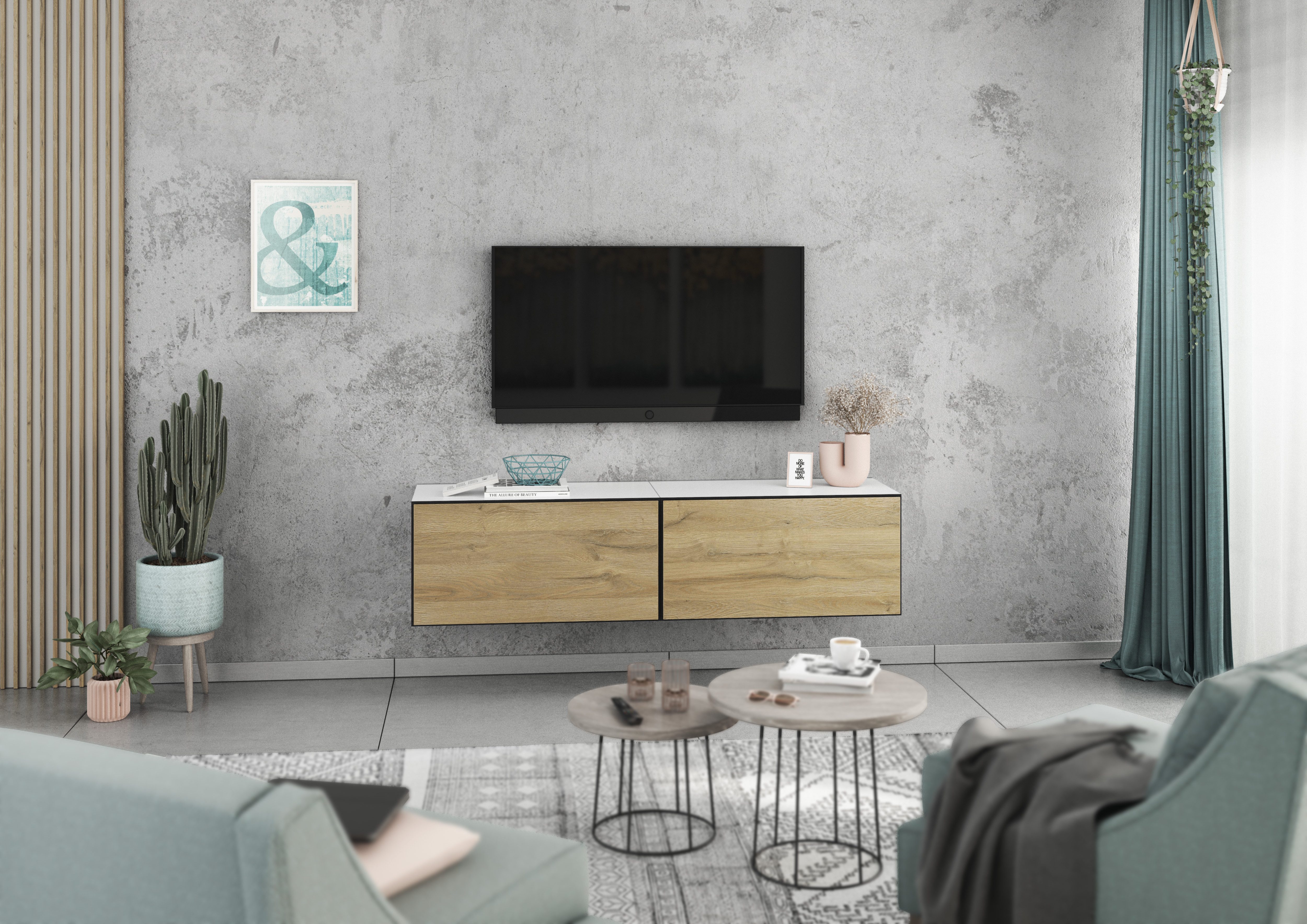 BMG Мебель Lowboard Modul+ (2 tlg., bestehend aus 2 Шкафыn mit Klappe), 152 cm, wählbar aus verschiedenen Farbkombinationen, Made in Germany