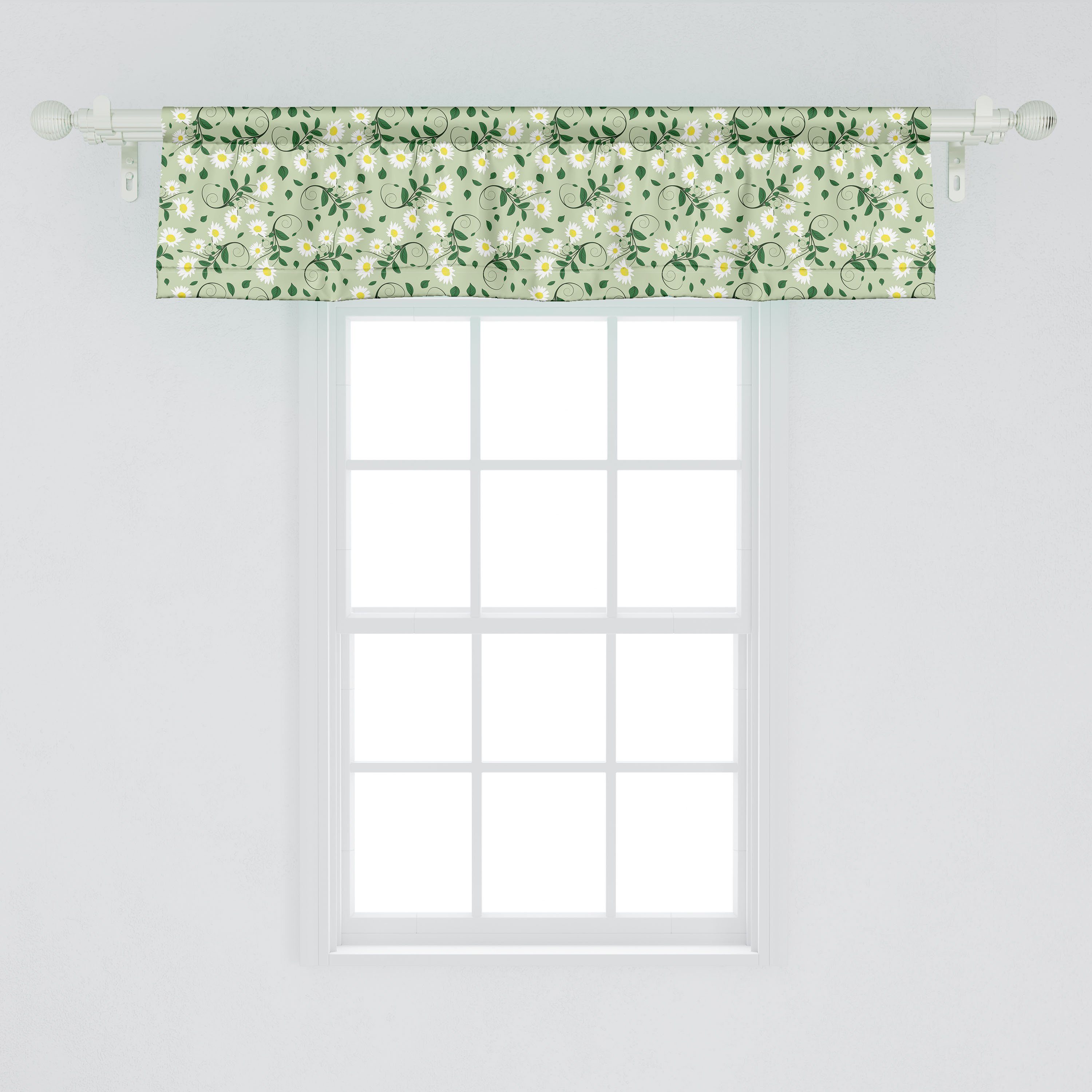 Scheibengardine Vorhang Volant für Blumen Dekor Gänseblümchen mit Abakuhaus, Küche Microfaser, Aufkeimenden Blätter Schlafzimmer Stangentasche