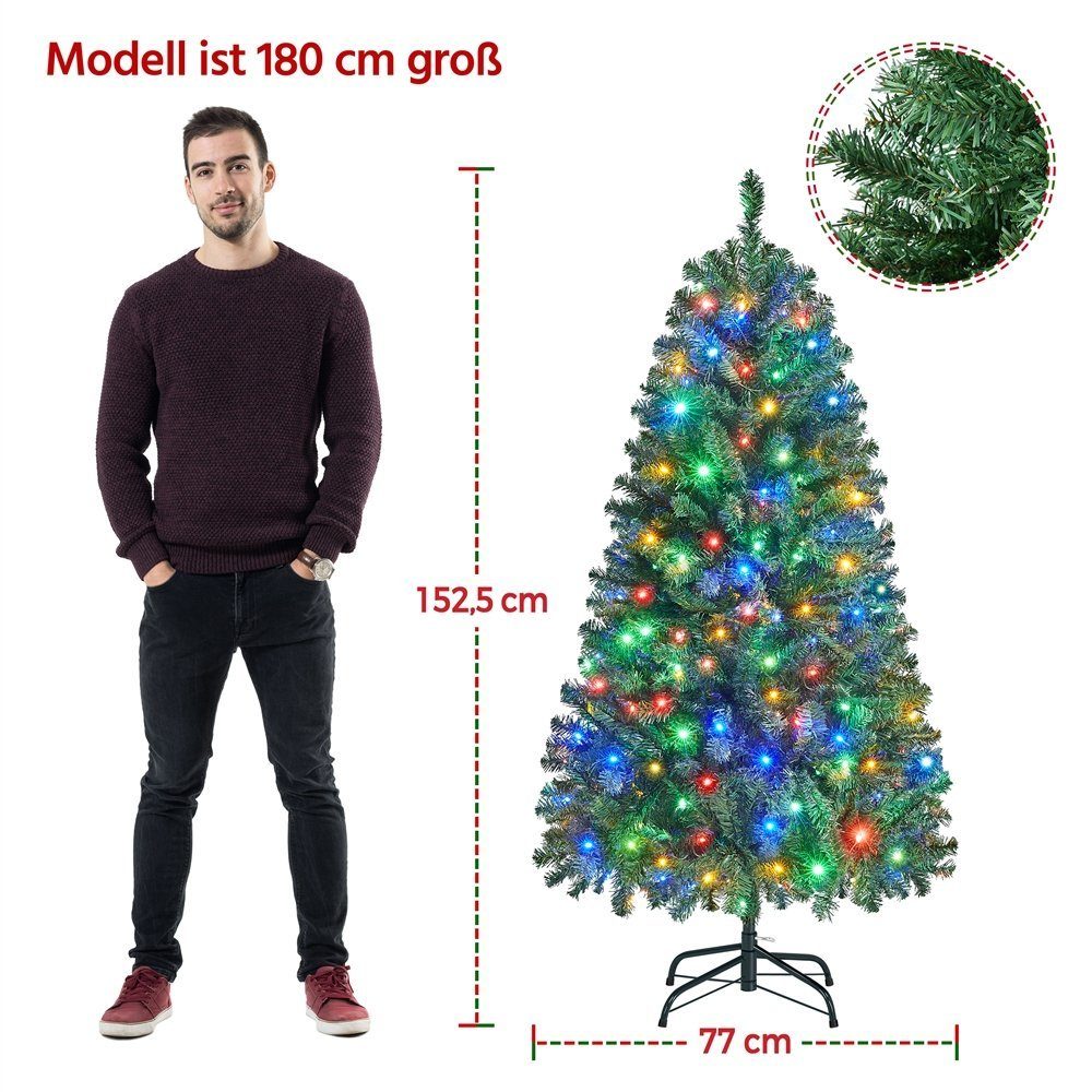 Yaheetech Künstlicher Weihnachtsbaum 152,5/183 cm (H), Fichte, LED Tannenbaum mit 9 Lichtmodi, mit Faltbarem Metallständer