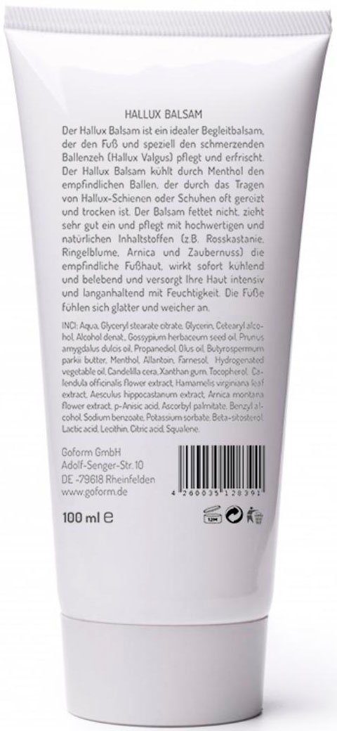 Fußgut Fußcreme Hallux Balsam mit natürlichen Inhaltsstoffen, pflegt und erfrischt, wirkt kühlend, fettet nicht, für den schmerzenden Ballenzeh