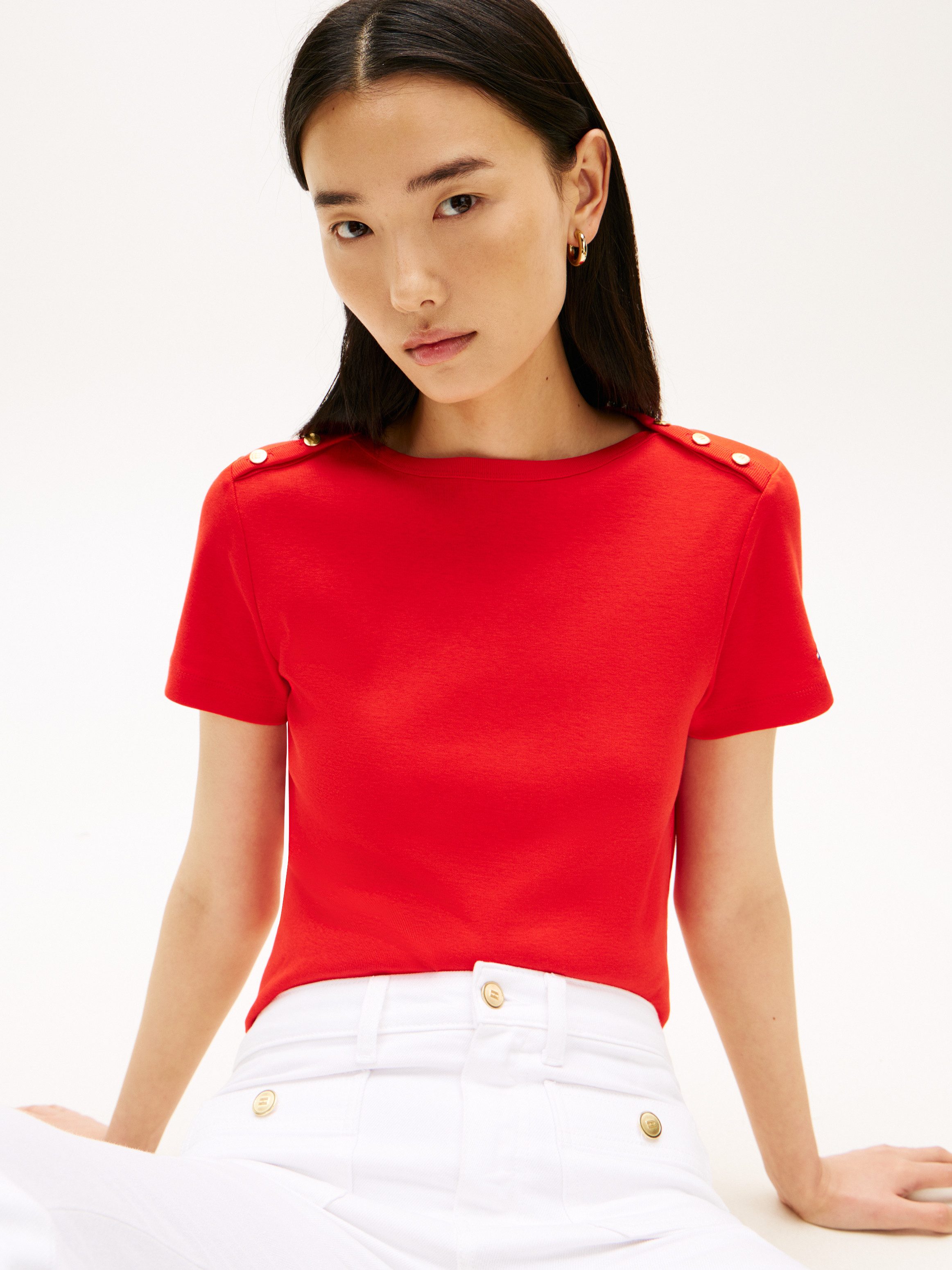 Tommy Hilfiger Kurzarmshirt GOLD BUTTON SLIM SS TEE