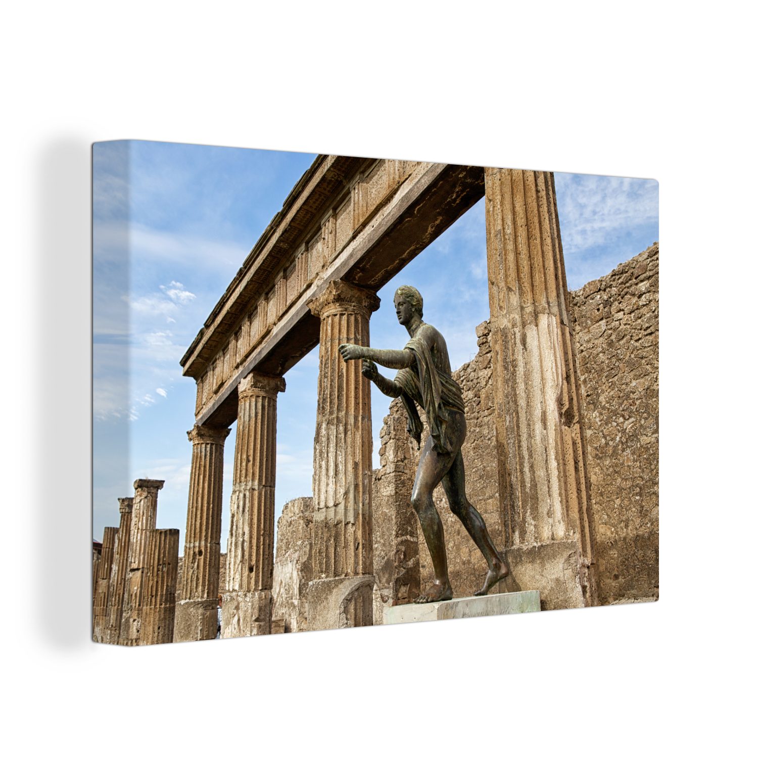 OneMillionCanvasses® Leinwandbild Die Bronzestatue des Apollo in der Mitte von Pompeji, (1 St), Wandbild Leinwandbilder, Aufhängefertig, Wanddeko, 30x20 cm