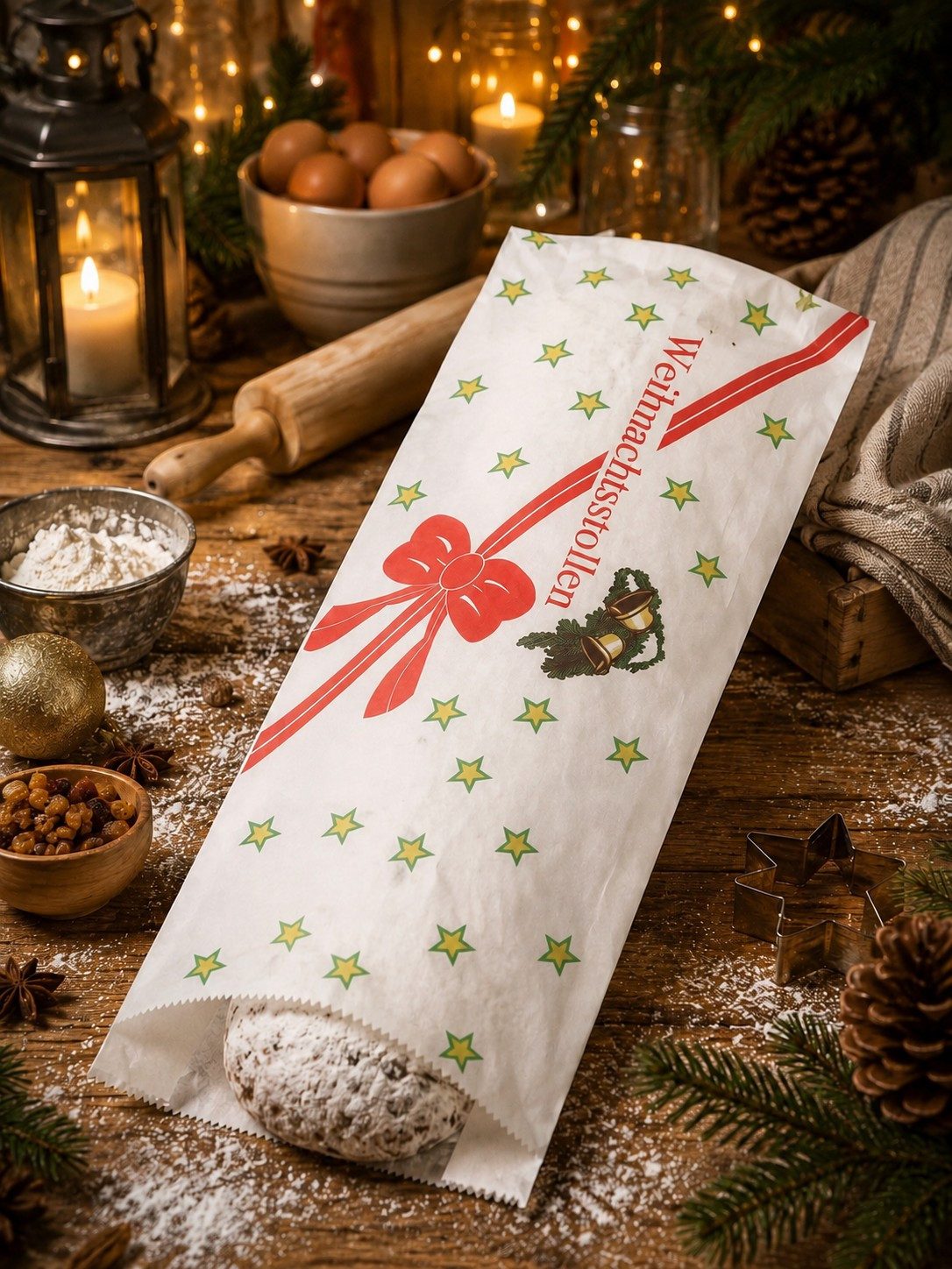 Poller GmbH Vogtland Kuchentransportbox Stollenbeutel Pergaban, rote Schleife, (5-tlg), 20+7x46 cm