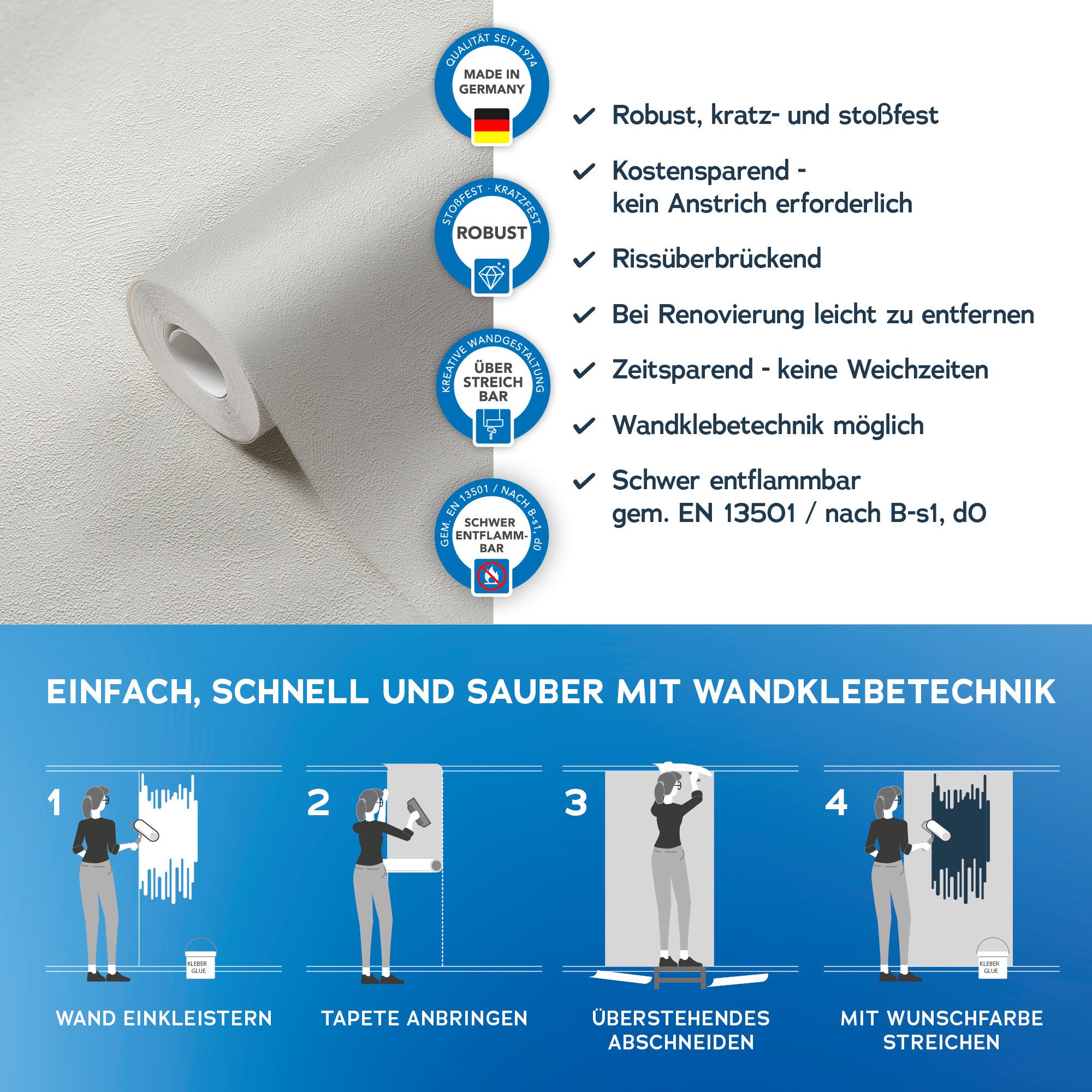 A.S. Création Vliestapete Meistervlies, leicht strukturiert, einfarbig, uni, unifarben, Tapete einfarbig Überstreichbar matt leicht strukturiert Tapeten Optik