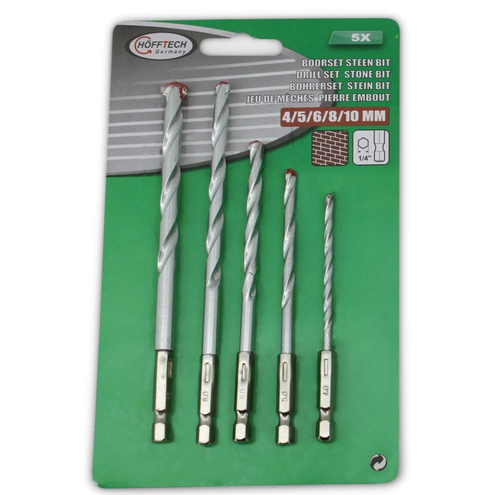 HÖFFTECH Spiralbohrer Steinbohrer Set 5 Teilig 4/5/6/8/10 mm, (5-tlg)