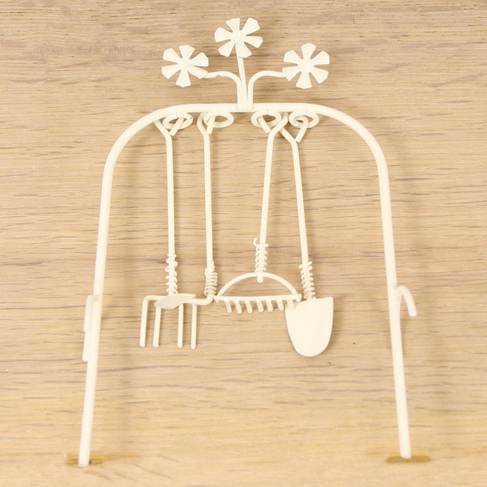 dekoprojekt Dekofigur Minigarten Stecker Gartenwerkzeug mini, weiß 14 cm