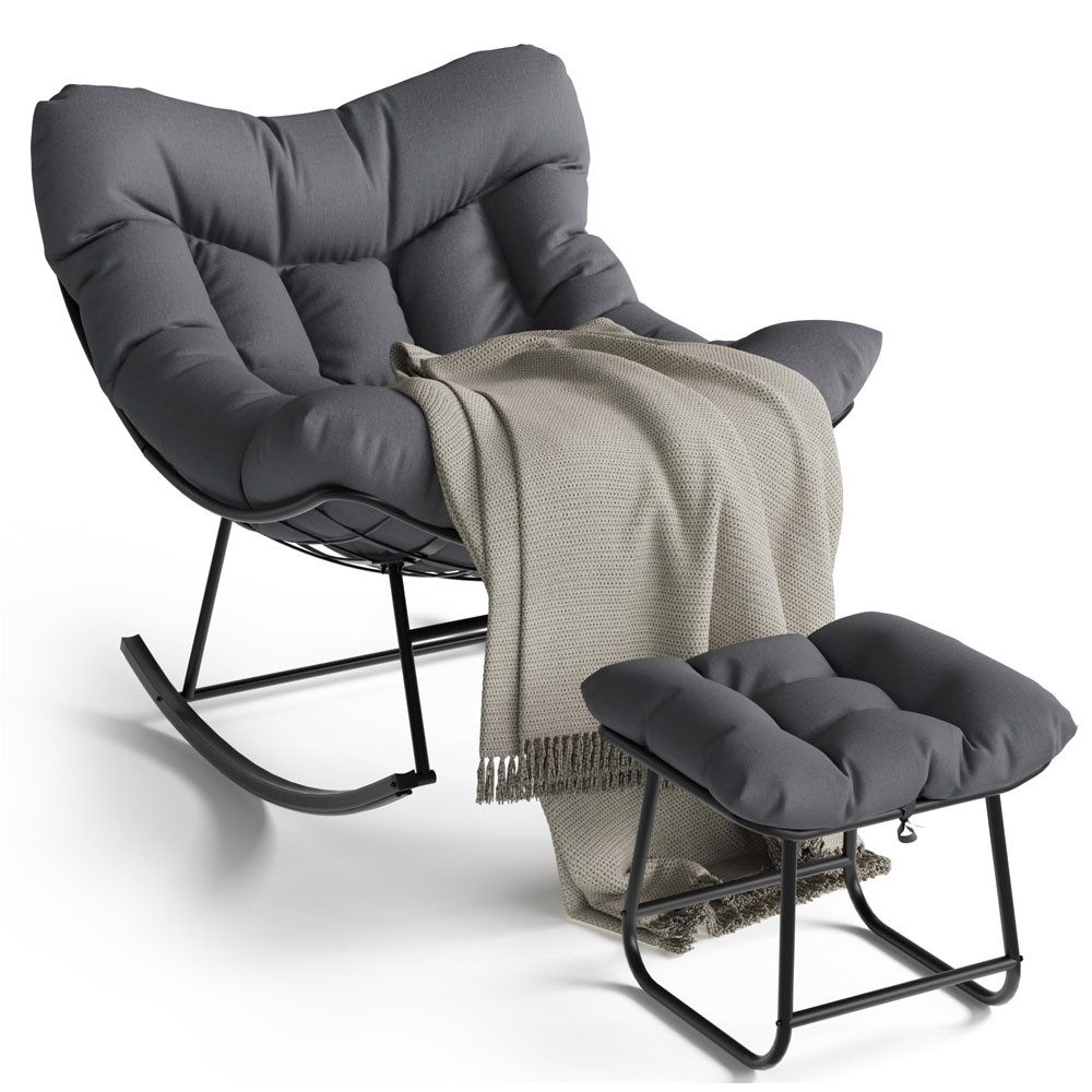 GarveeMore Schaukelsessel Grand Patio Outdoor Schaukelstuhl mit Fußhockel Modern Lounge Chair