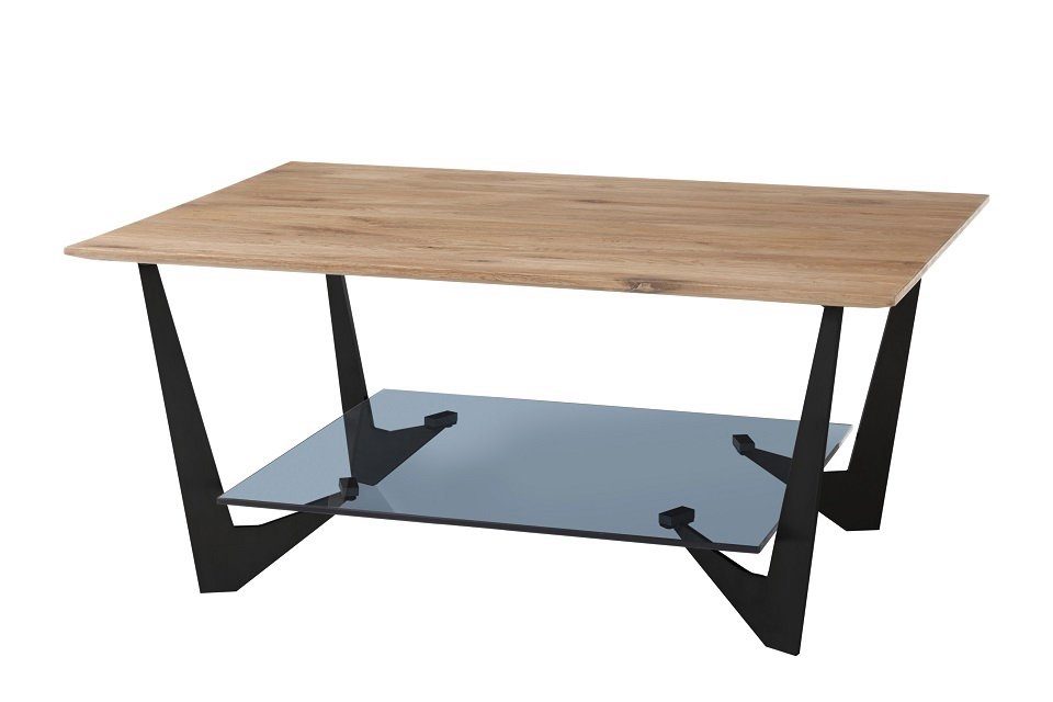 MCA furniture Couchtisch Couchtisch Leon mit Glasablageplatte, 90x60, Eiche massiv (no-Set), Breite 90 cm,Tischplatte aus Eiche