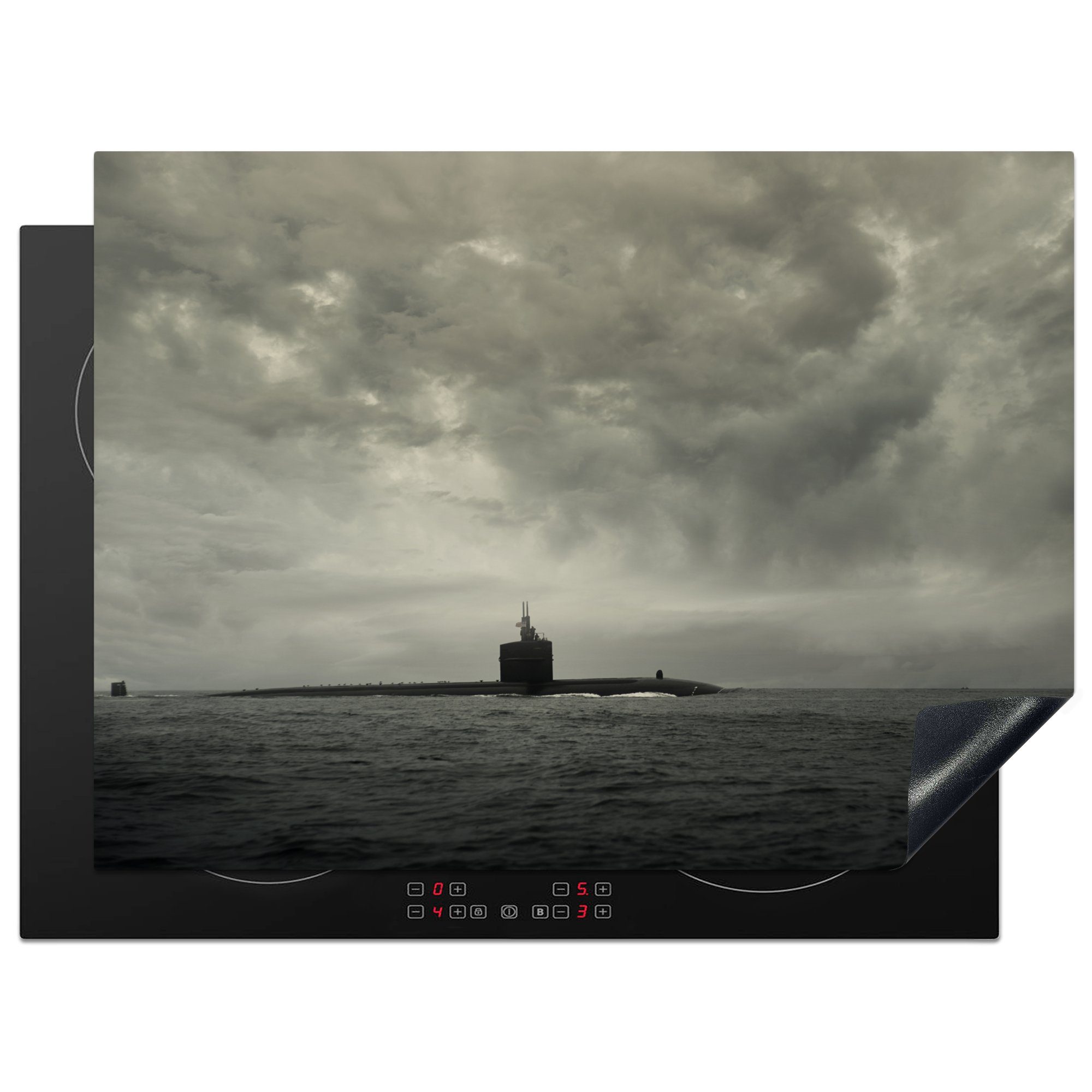 MuchoWow Herdblende-/Abdeckplatte Ein U-Boot taucht im Pazifischen Ozean auf, Vinyl, (1 tlg), 70x52 cm, Mobile Arbeitsfläche nutzbar, Ceranfeldabdeckung
