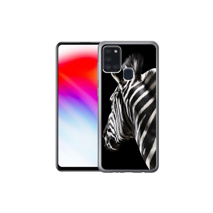 MuchoWow Handyhülle Zebra - Tier - Schwarz - Porträt Handyhülle Samsung Galaxy A21s Smartphone-Bumper Print Handy UK10080