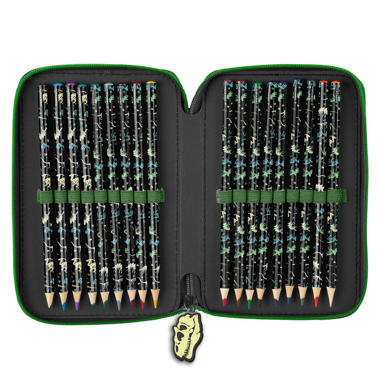 DERFORM Federtasche Dino T Rex 3 Fach gefüllt Federmäppchen Federmappe Dinosaurier, (43-tlg)