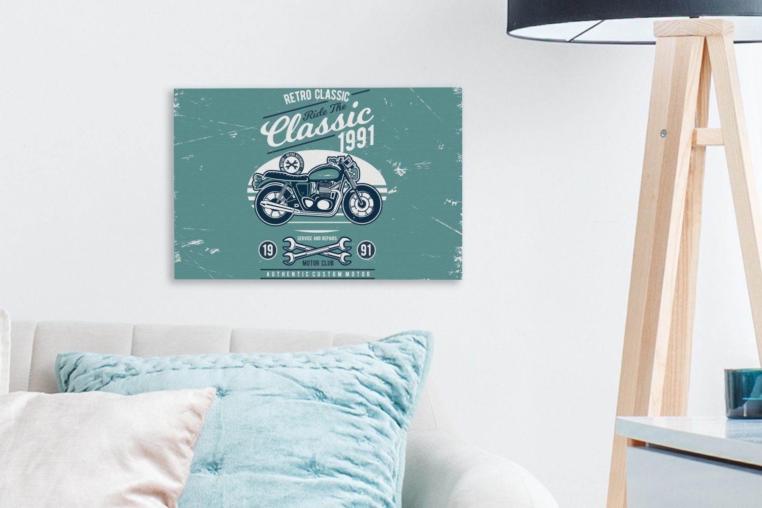 OneMillionCanvasses® Leinwandbild Motorrad - Werkzeuge Leinwandbilder, St), Wandbild 30x20 Wanddeko, Retro, Aufhängefertig, cm - (1