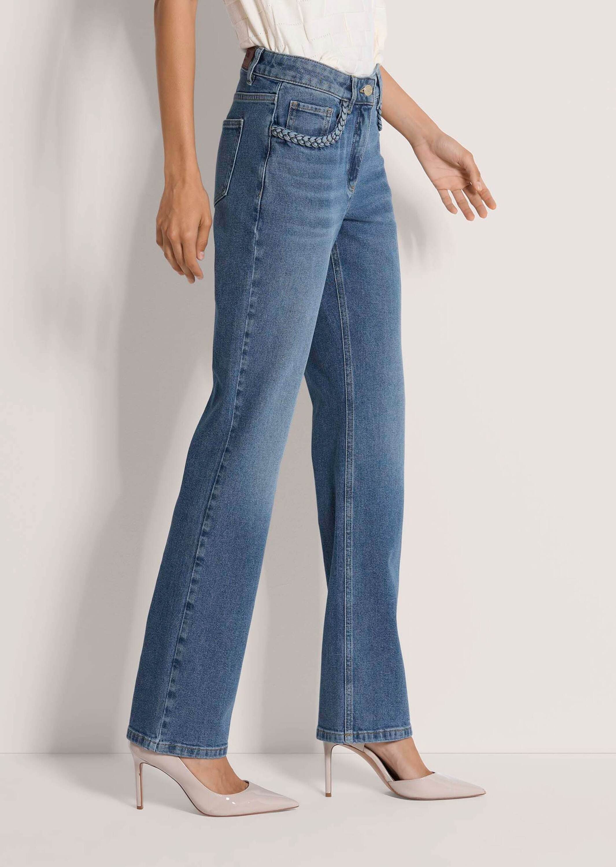 MADELEINE Gerade Jeans Slim-Fit-Jeans mit Formbund 5-Pocket-Hose mit Gürtelschlaufen, Taschen und Knöchellänge