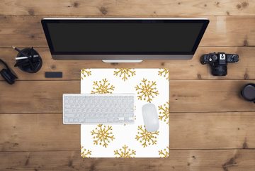 MuchoWow Gaming Mauspad Schneeflocke - Gold - Glitter - Weihnachten - Design (1-St), Mousepad mit Rutschfester Unterseite, Gaming, 40x40 cm, XXL, Großes
