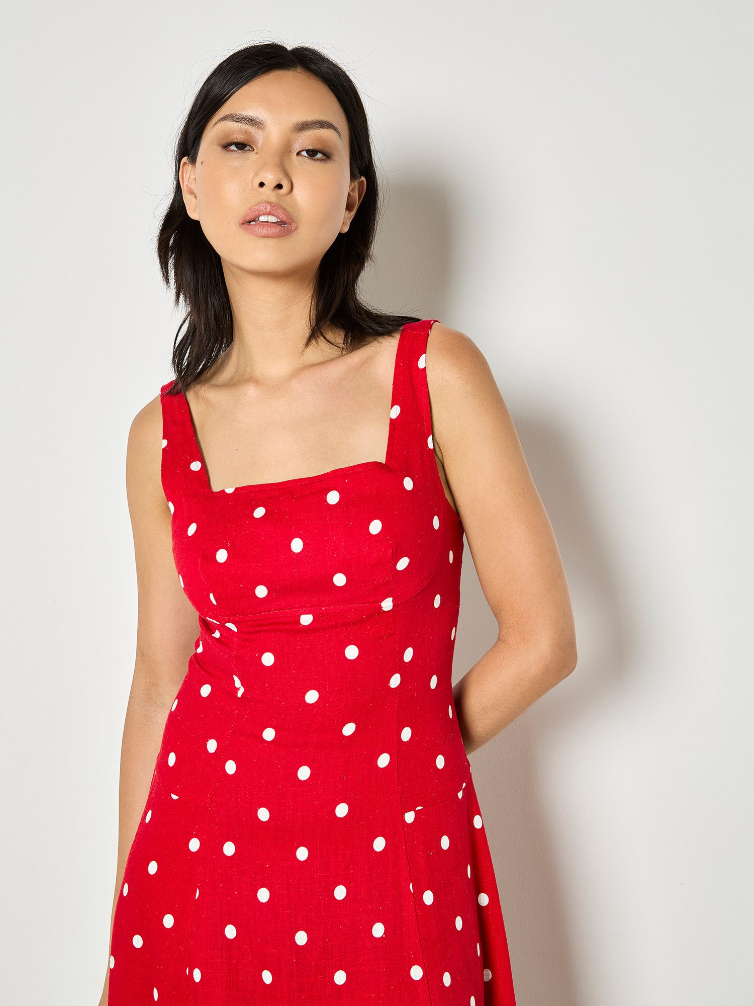 Apricot Druckkleid Midi-Kleid mit Polka-Dot-Muster