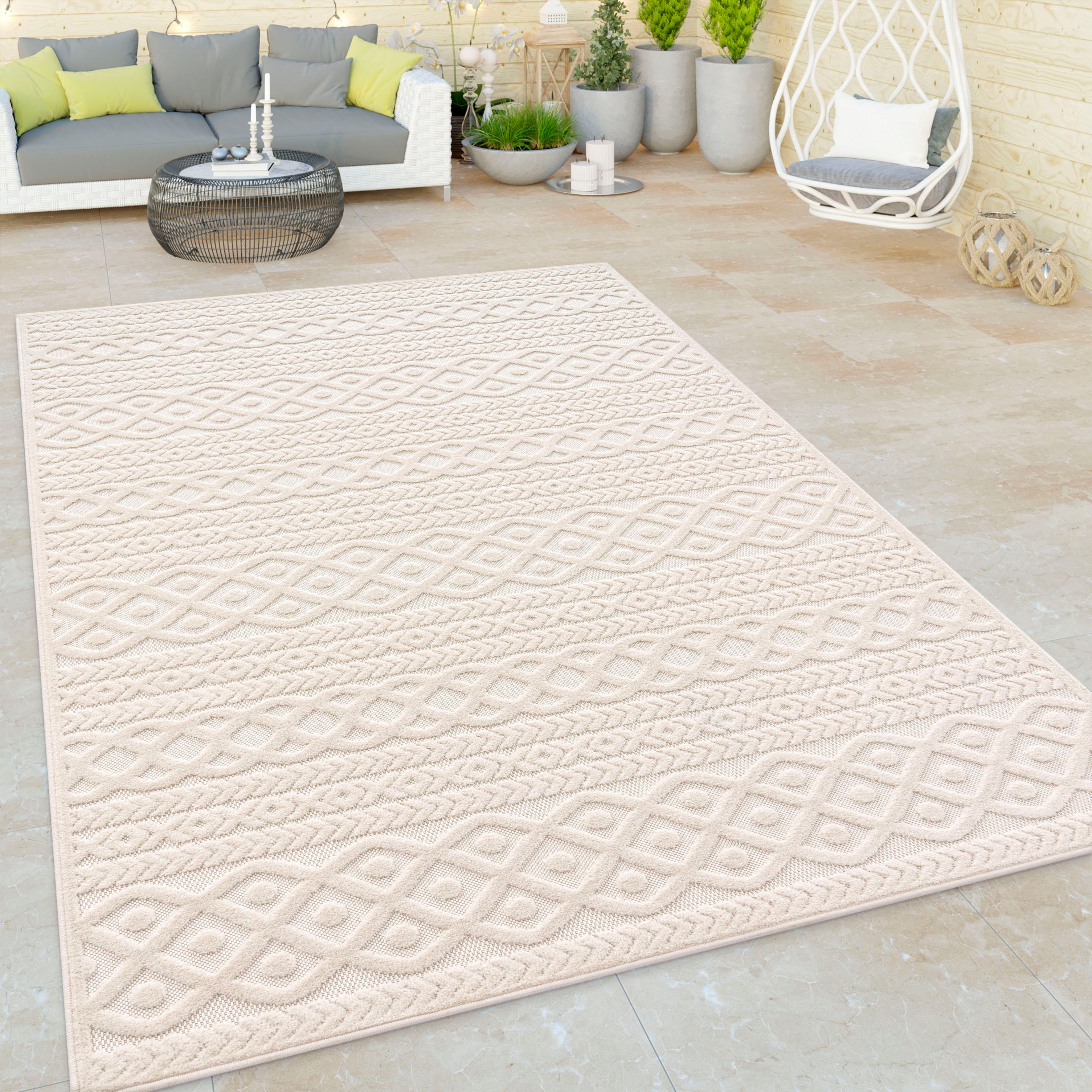 Teppich Cotton 231, Paco Home, Hoch-Tief rechteckig, Uni-Farben, In- Höhe: geeignet und 10 boho, Outdoor Effekt, mm