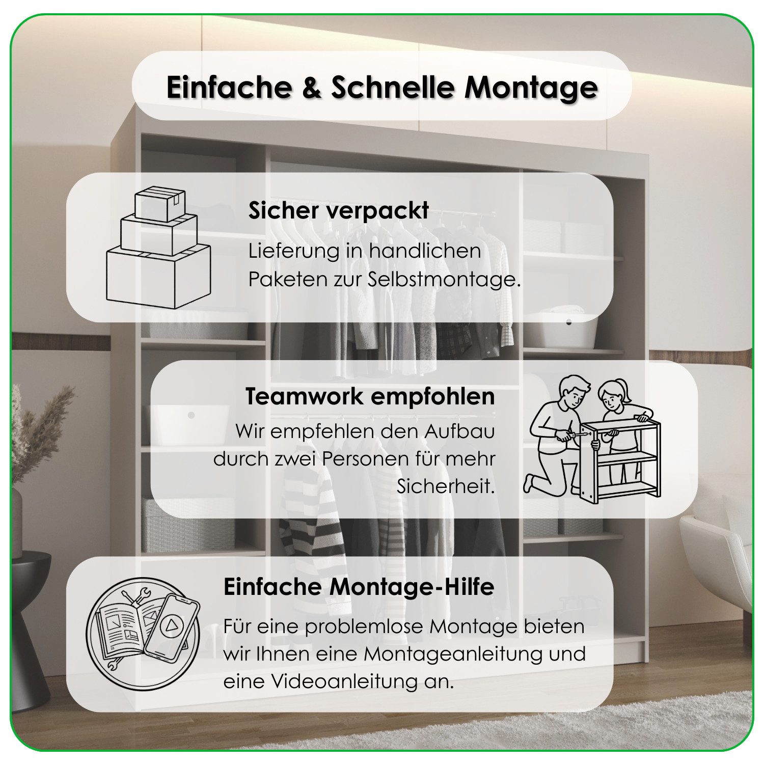 ABIKS MÖBEL Schwebetürenschrank RUBINO Y 250 Schlafzimmerschrank mit Schiebetüren Kleiderstange Regale – Bild 5 von 5