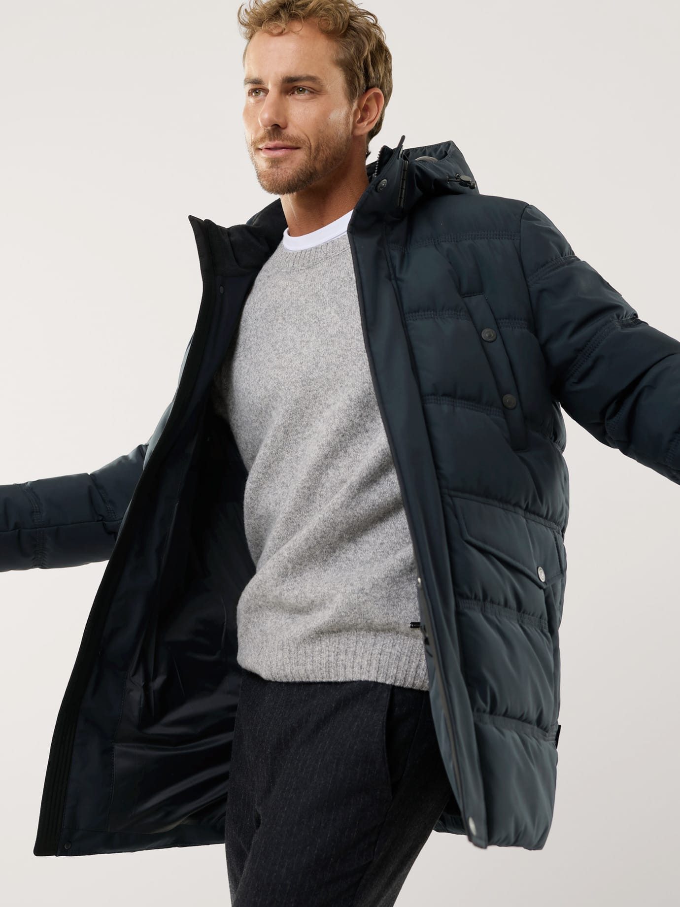 Walbusch Steppjacke Herren Aquastop Steppjacke 2.0 mit Kapuze, modern