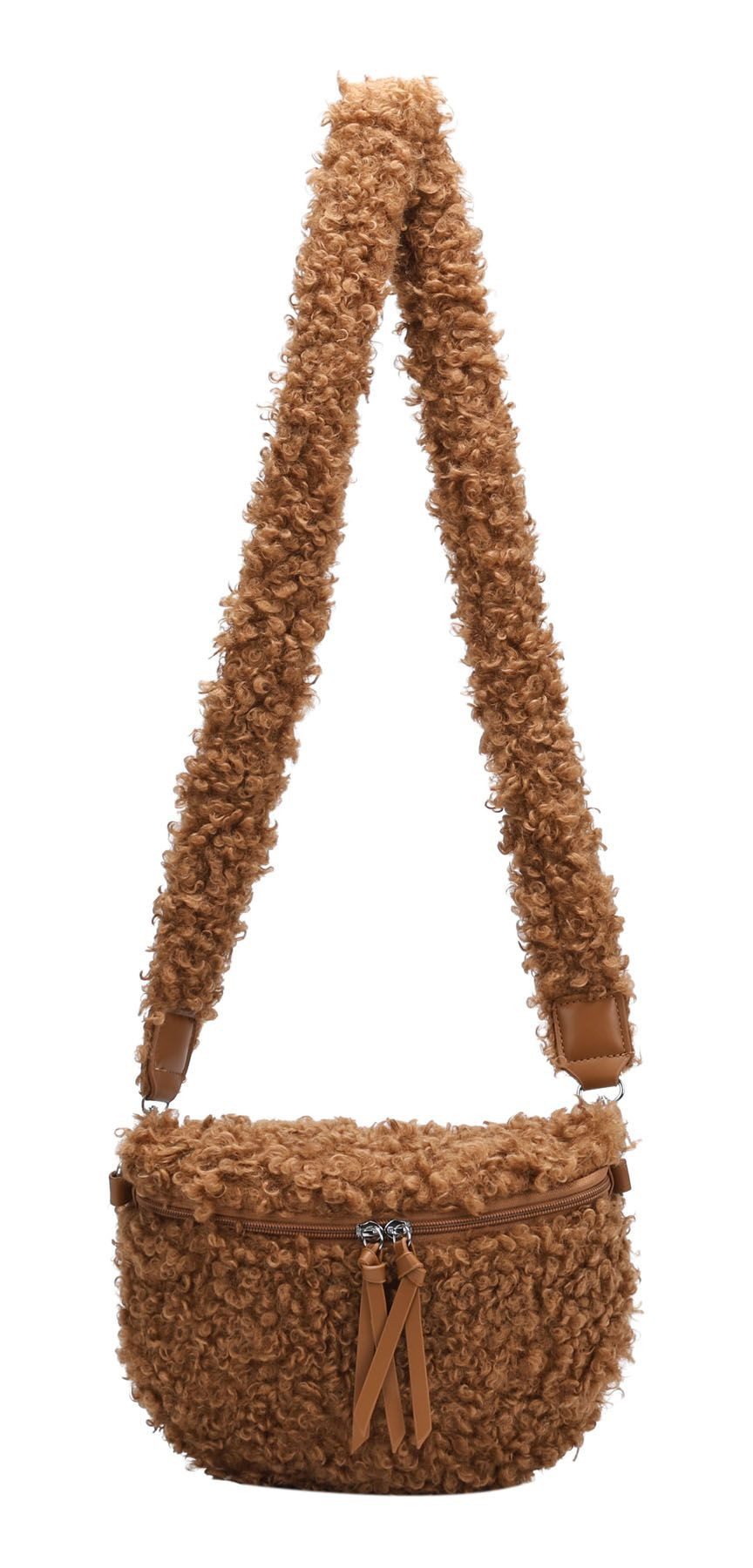 ITALYSHOP24 Bauchtasche Damen Tasche Teddyfell Plüsch Umhängetasche Kuscheltasche Bodybag Fell, Schultertasche Wintertasche Crossbody Lammfell-Optik Handytasche