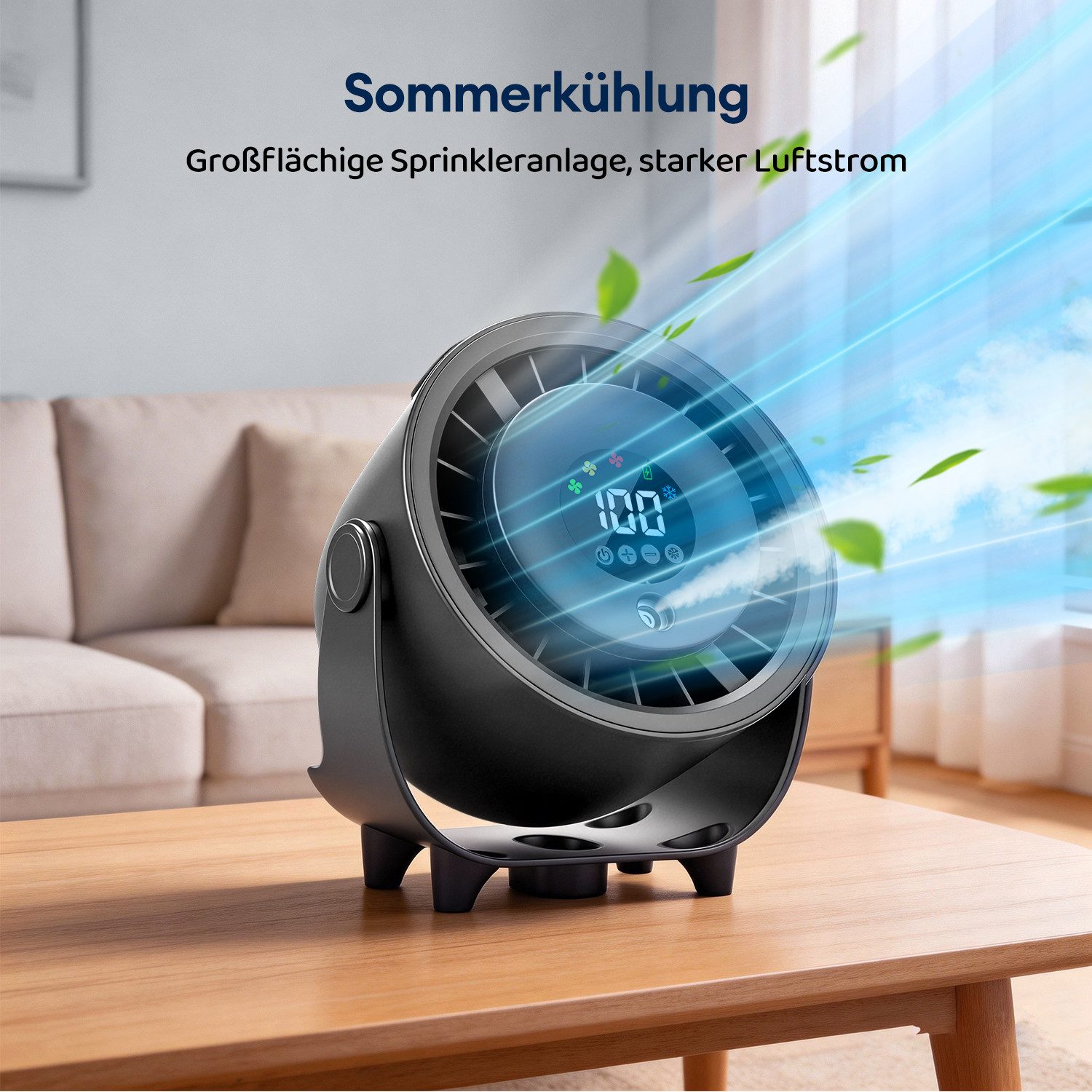 CkeyiN Pro Tischventilator tragbar,leiser Mini-Ventilator,mit Sprühkühlung,30dB, 55ml Tank, 3 Geschwindigkeiten,Wandmontage,mit LED-Anzeige,180° Neigung, für Büro