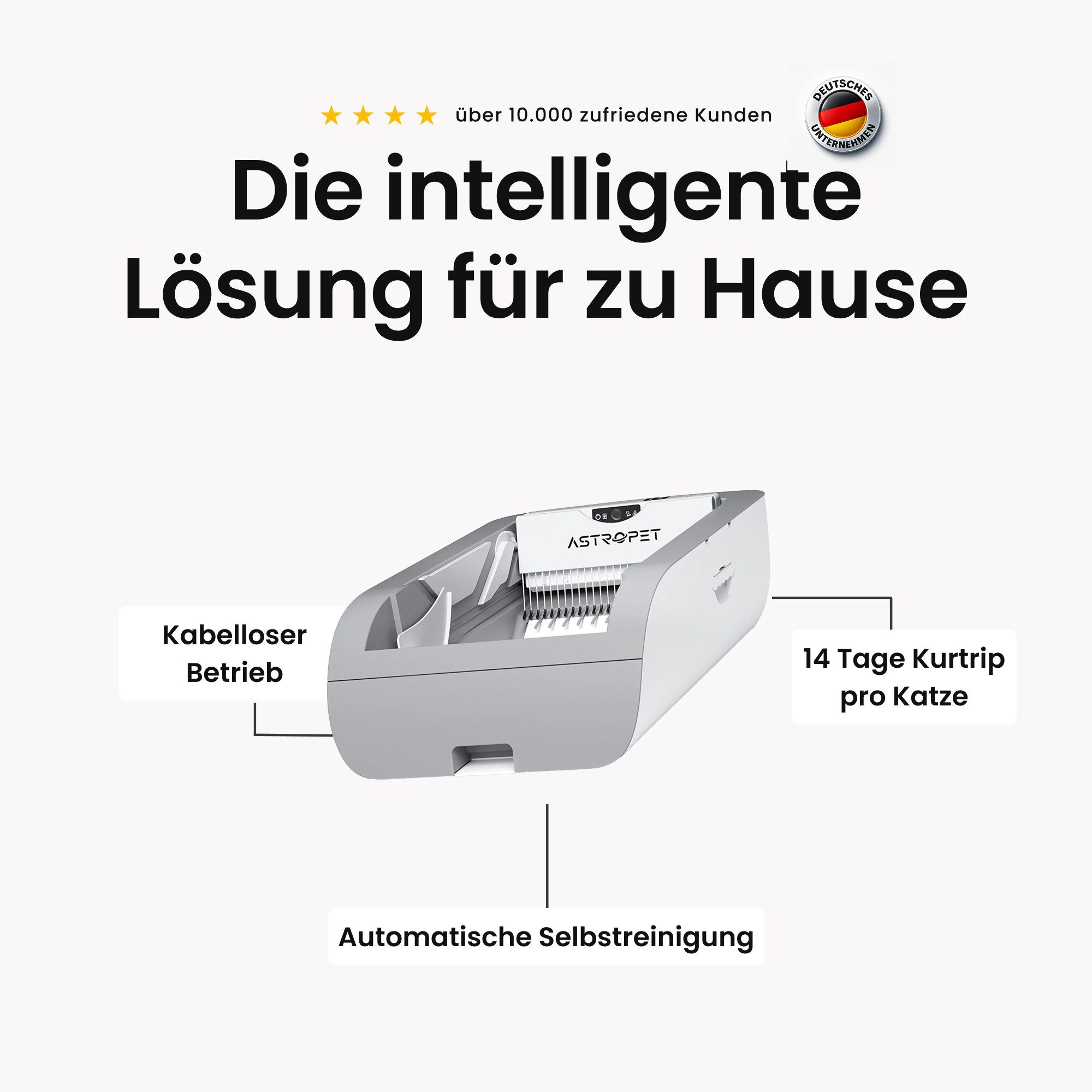 AstroPet Katzentoilette Selbstreinigendes Katzenklo Helios Series + Smart App Steuerung, Höhe: 24,8 cm, Breite: 47 cm, Länge: 76 cm
