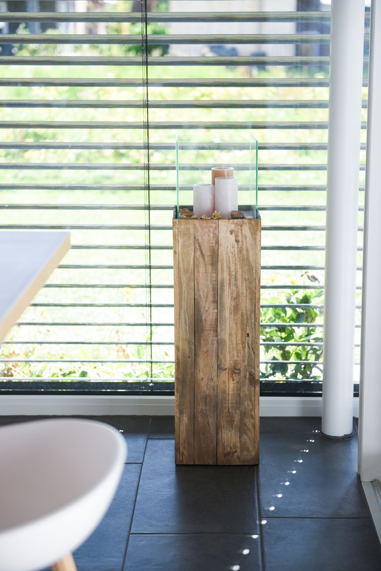 VIVANNO Bodenwindlicht Holz CANDELA Rechteckig - Umbraantik Maserung (1 St), 27x27x100 cm