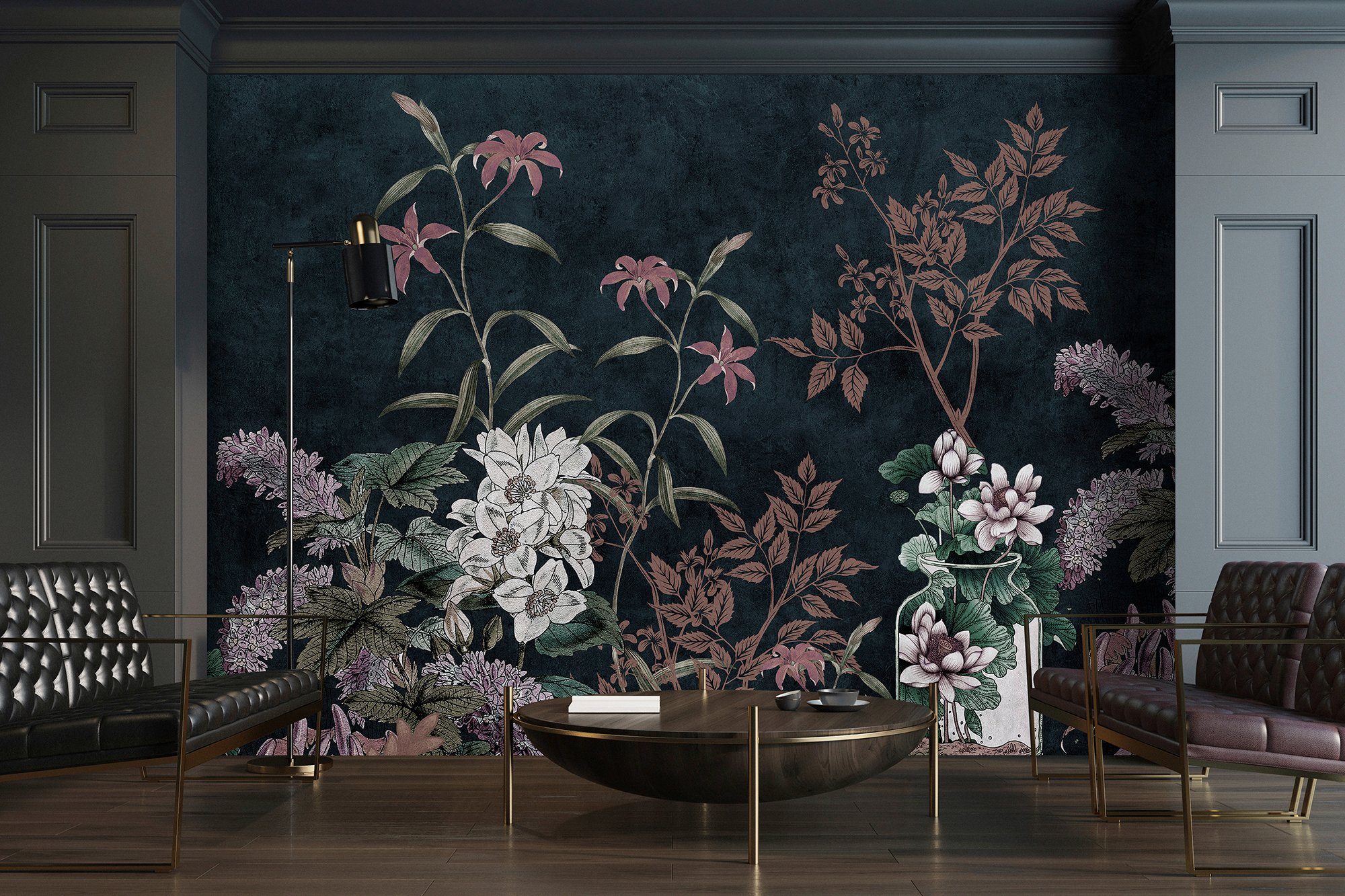 living walls Fototapete »Walls by Patel Dark Room«, glatt, floral, geblümt