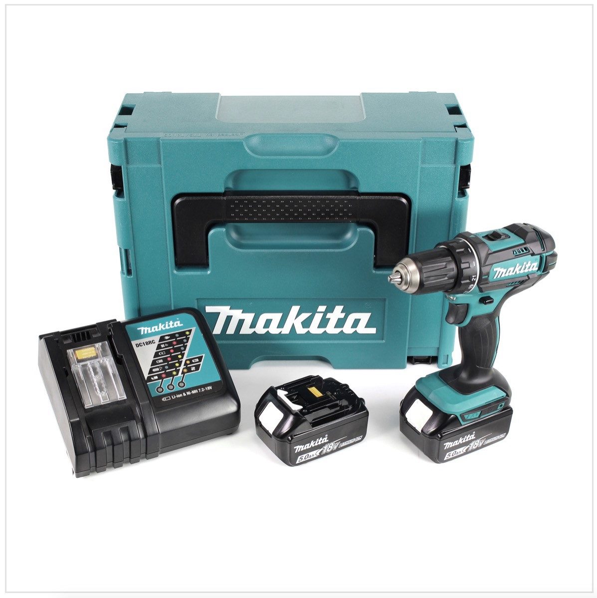 Makita Akku-Schrauber DDF 482 RTJ Akku Bohrschrauber 18V 62Nm + 2x Akkus 5,0Ah + Ladegerät