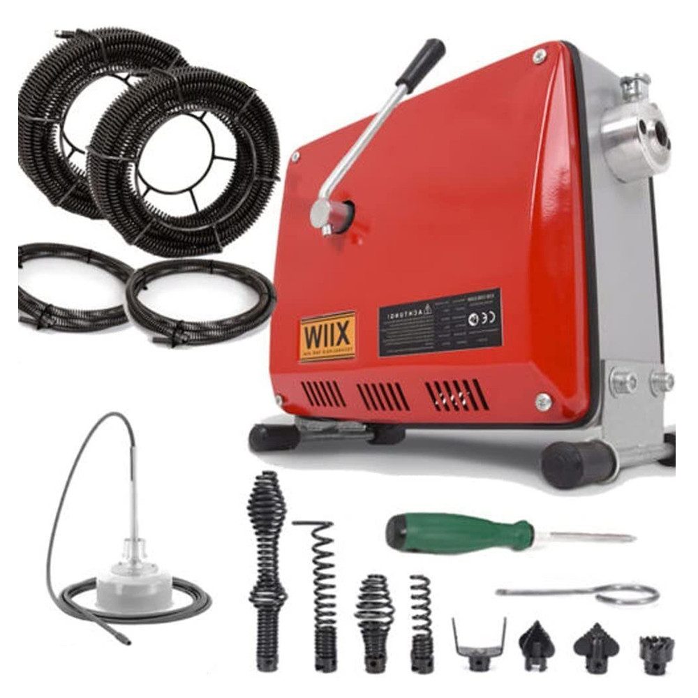 XERSEK Rohrreinigungsspirale 500W Rohrreinigungsmaschine Rohrreinigungsgerät für Ø30-100mm 8 Köpfe, Ø 16mm 39.5m Federspirale und Ø 10mm 5m Federspirale