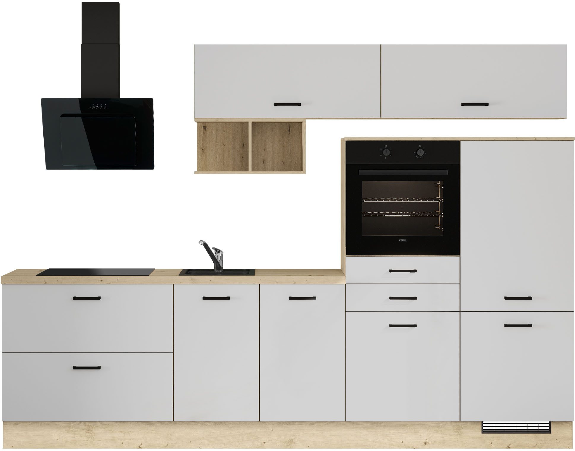 IMPULS KÜCHEN Küchenzeile "München", Ausrichtung wählbar, Schubkästen mit Soft-Close, vormontiert, wahlweise mit E-Geräten, Breite 300 cm