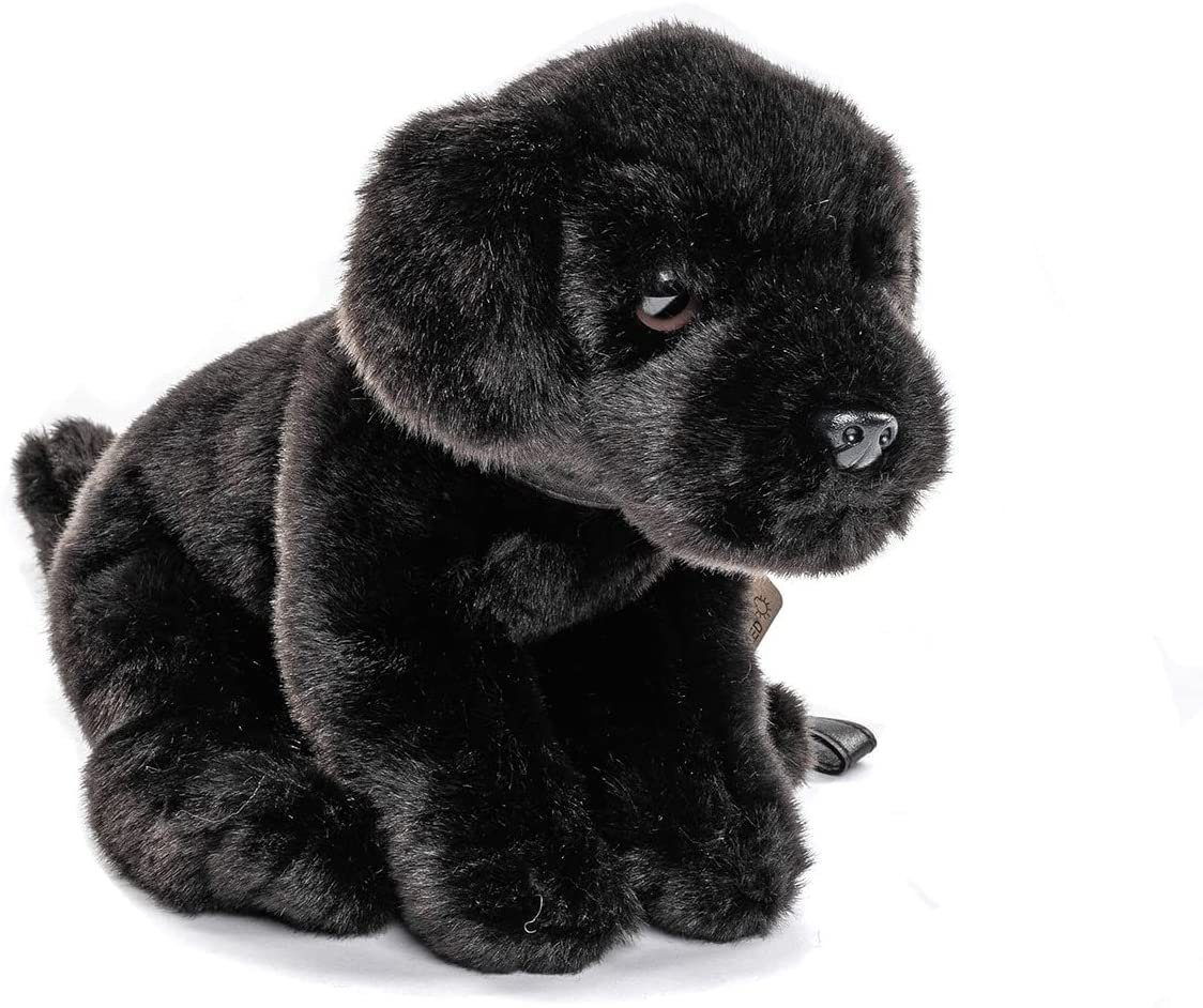 Uni-Toys Kuscheltier Labrador Welpe schwarz, m.Leine - Höhe 23 cm -  Plüsch-Hund, Plüschtier, zu 100 % recyceltes Füllmaterial