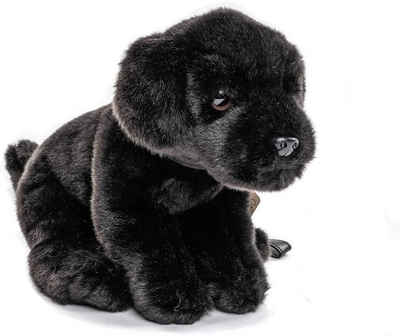 Uni-Toys Kuscheltier Labrador Welpe schwarz, m.Leine - Höhe 23 cm - Plüsch-Hund, Plüschtier, zu 100 % recyceltes Füllmaterial